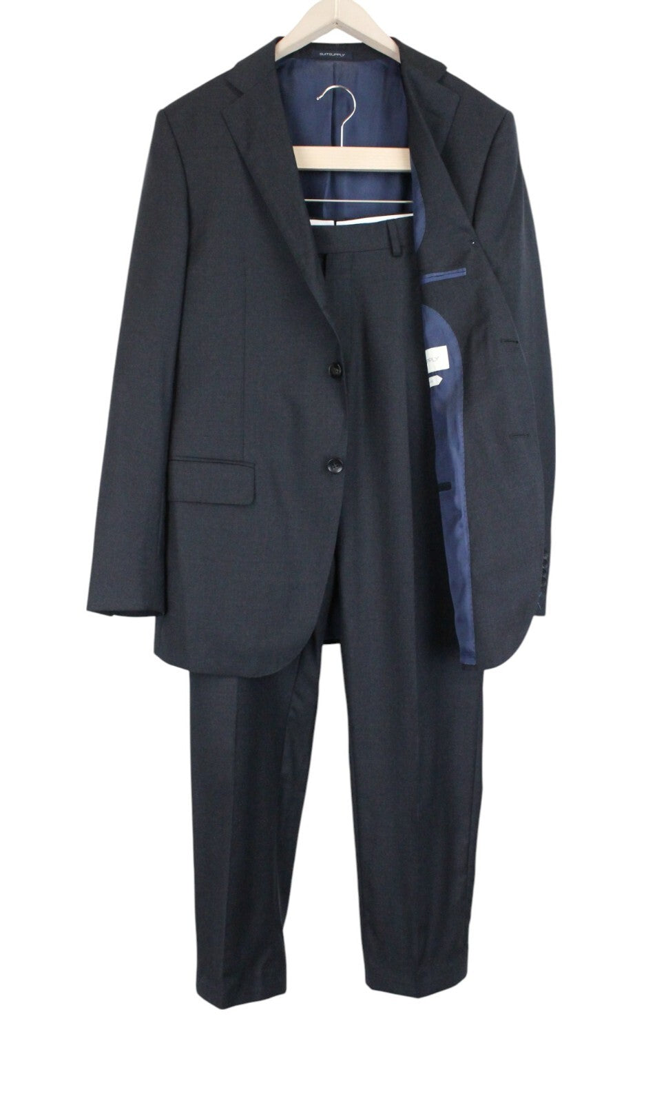 SUITSUPPLY Napoli Men's Suit UK40L Blue Melange Wool S110s 2-Piece Formal Set