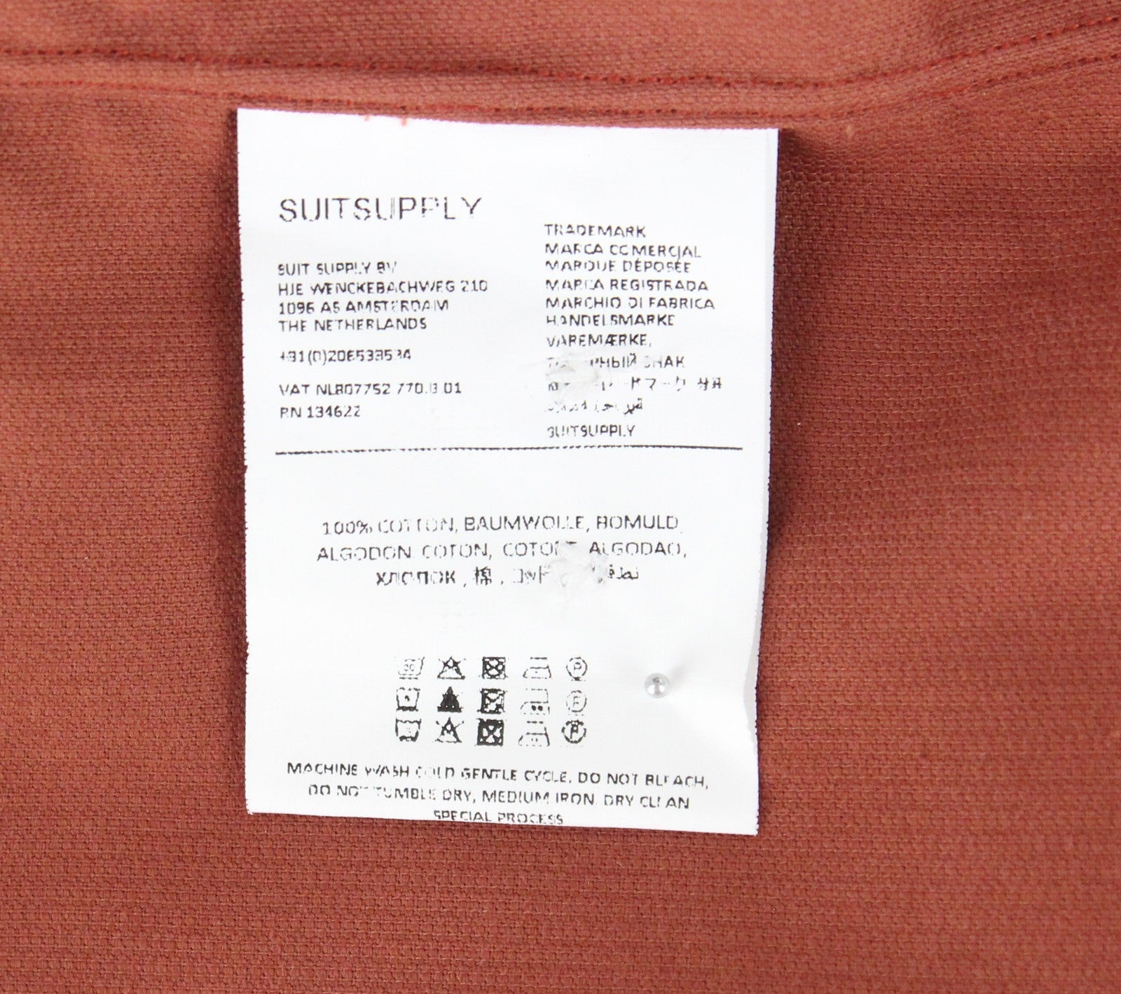SUITSUPPLY vyriški marškiniai ~2XS raudoni medvilniniai velvetiniai priglundantys aksominiai marškinėliai su sagomis 