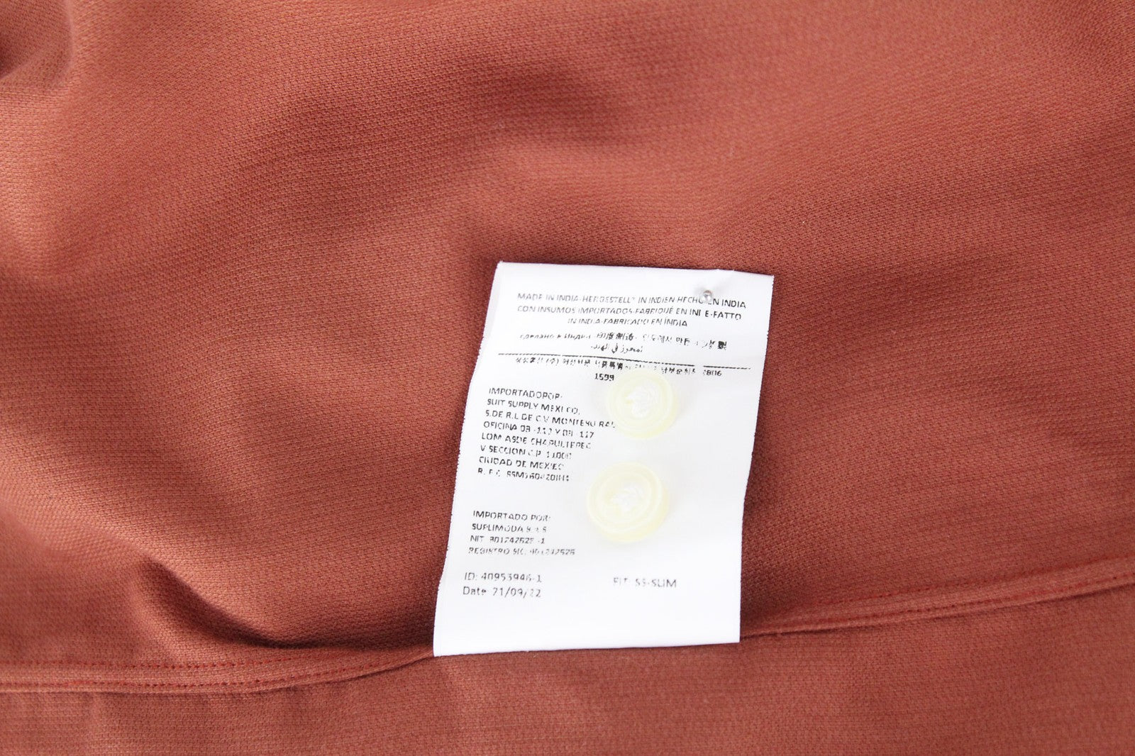 SUITSUPPLY vyriški marškiniai ~2XS raudoni medvilniniai velvetiniai priglundantys aksominiai marškinėliai su sagomis 