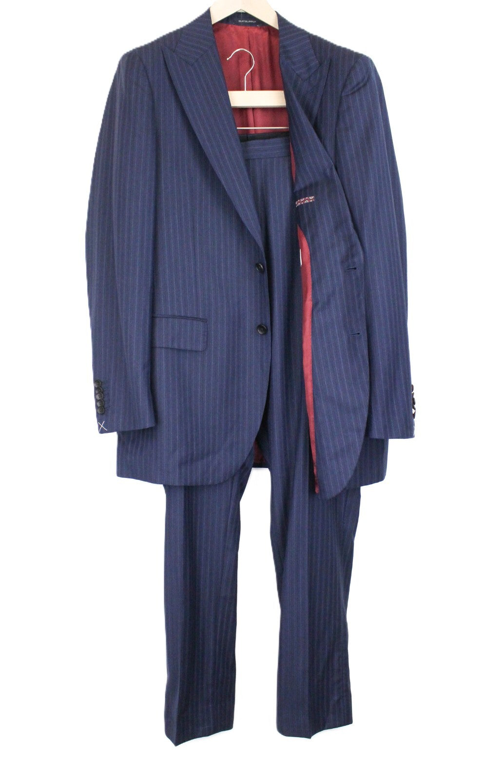 SUITSUPPLY La Spalla Men's Suit UK46L Blue Striped Wool 2-Piece Melange Outfit