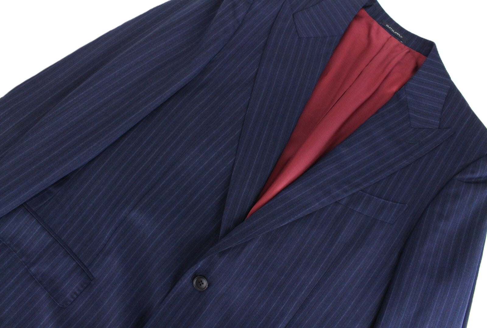 SUITSUPPLY La Spalla Men's Suit UK46L Blue Striped Wool 2-Piece Melange Outfit