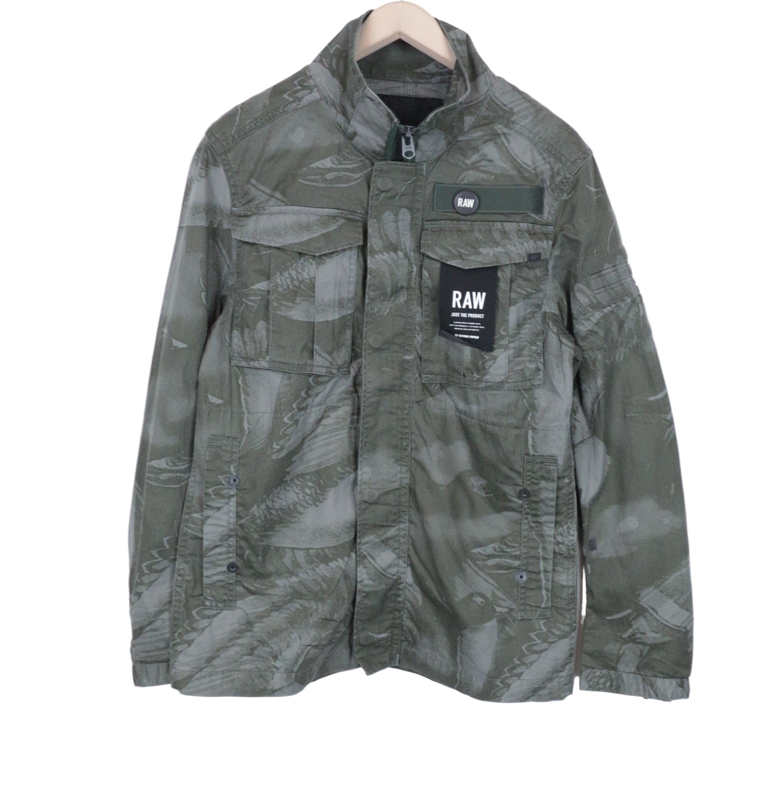 G-STAR vyriška striukė su užtrauktuku ir „Duck Hunt Twill Melange“ marškinėliais, žalia, raštuota 