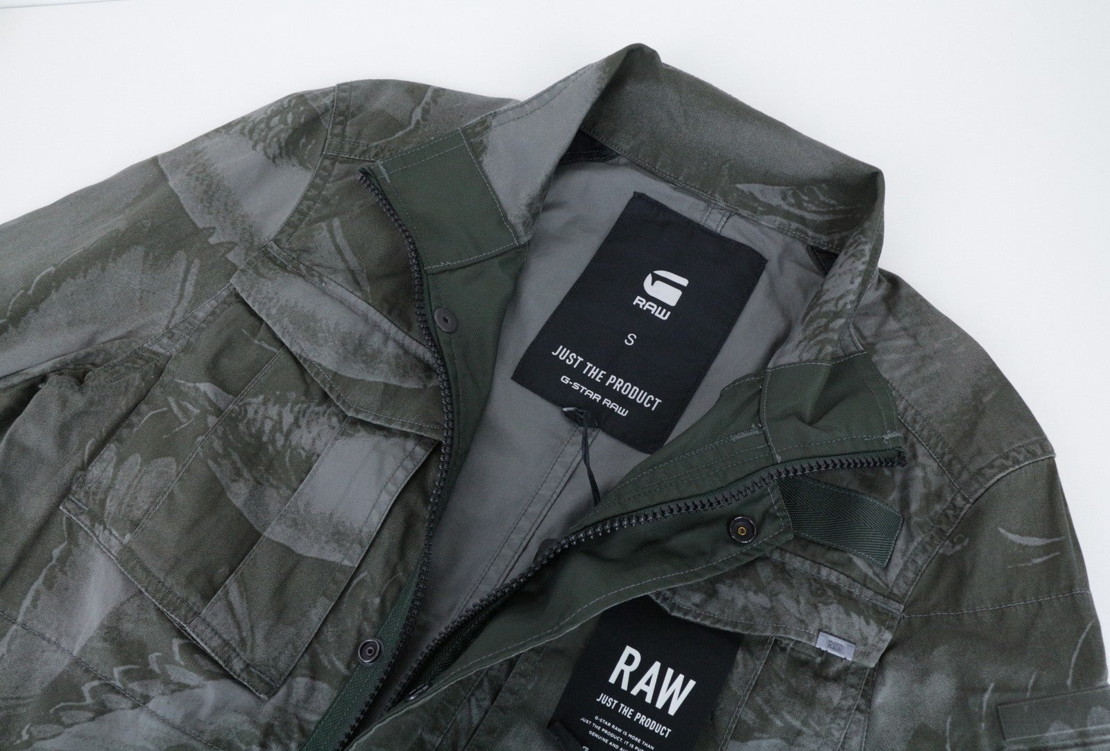 G-STAR vyriška striukė su užtrauktuku ir „Duck Hunt Twill Melange“ marškinėliais, žalia, raštuota 