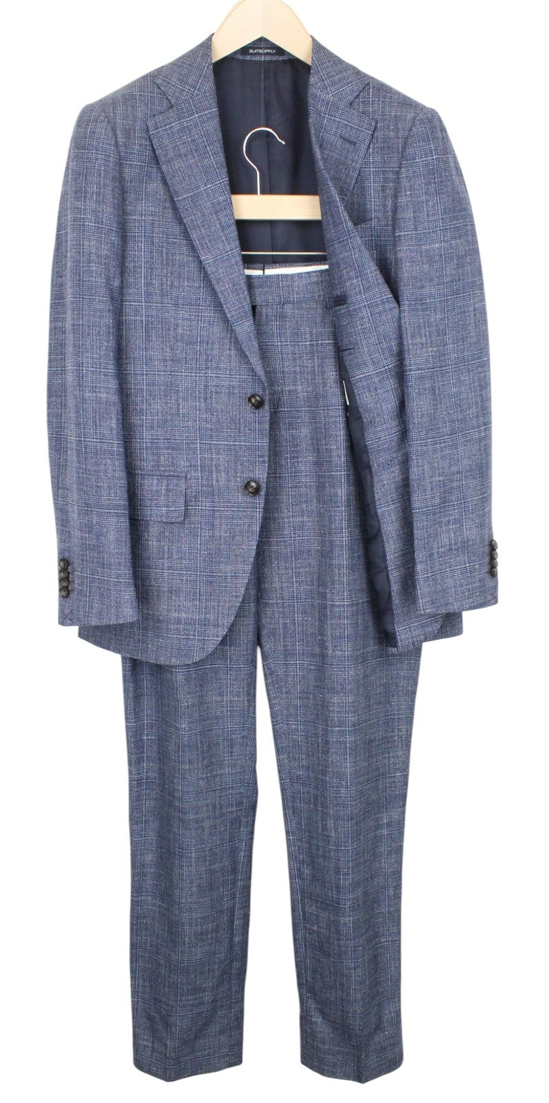 SUITSUPPLY Lazio Men's Suit UK36R Blue Glen Check Wool Silk Linen 2-Piece Look