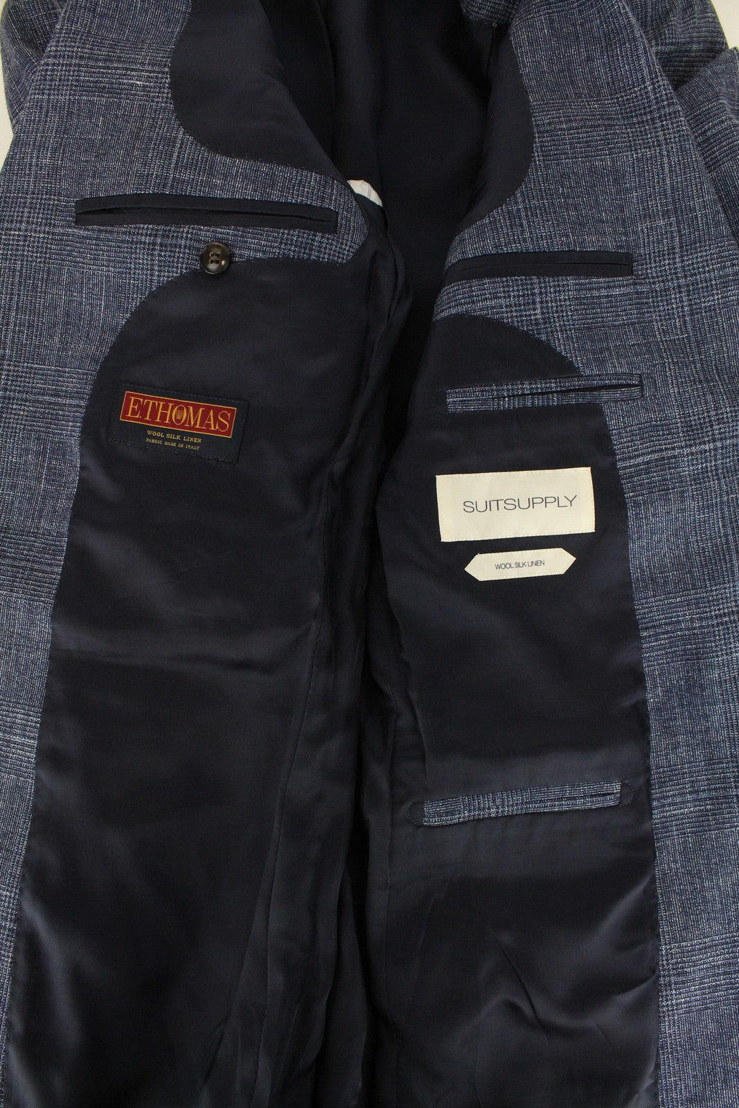 SUITSUPPLY Lazio Men's Suit UK36R Blue Glen Check Wool Silk Linen 2-Piece Look