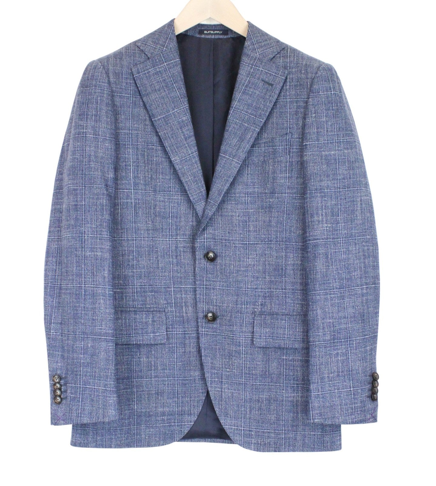 SUITSUPPLY Lazio Men's Suit UK36R Blue Glen Check Wool Silk Linen 2-Piece Look