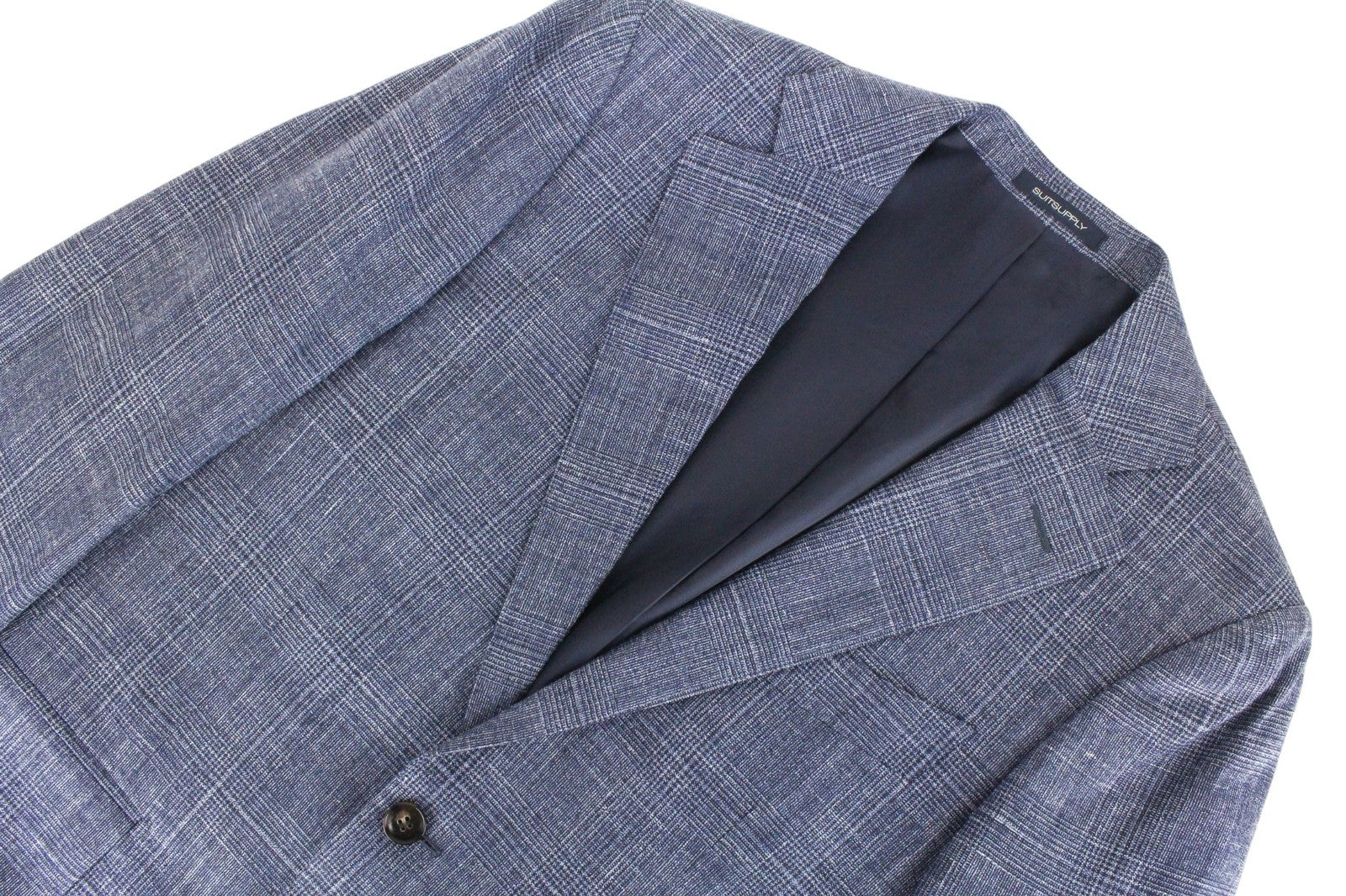 SUITSUPPLY Lazio Men's Suit UK36R Blue Glen Check Wool Silk Linen 2-Piece Look