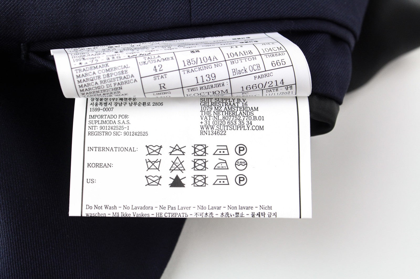 SUITSUPPLY Lazio Men's Suit UK42R Blue S130 Wool Slim Tux 3-Piece Formal Style