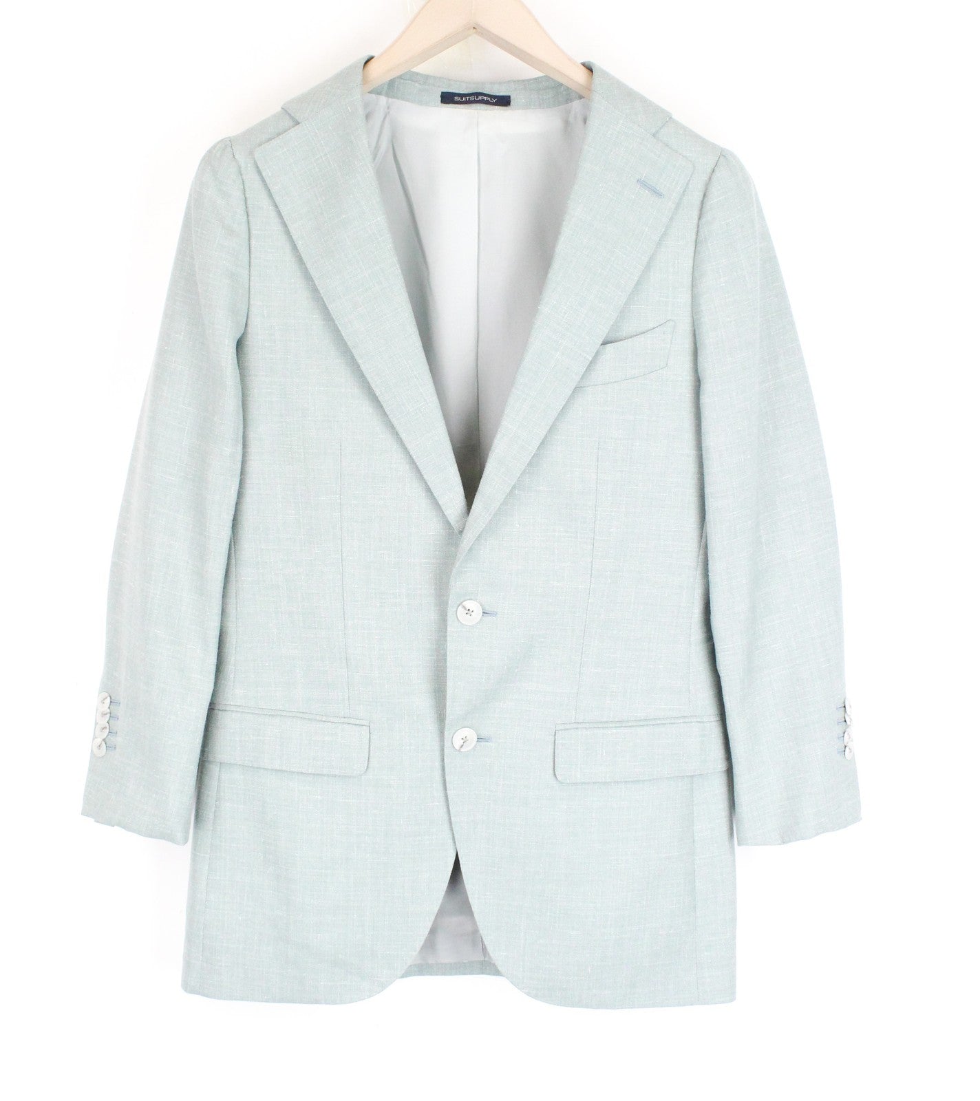 SUITSUPPLY La Spalla Men's Blazer UK32R Green Wool Silk Linen Slim Melange Fit