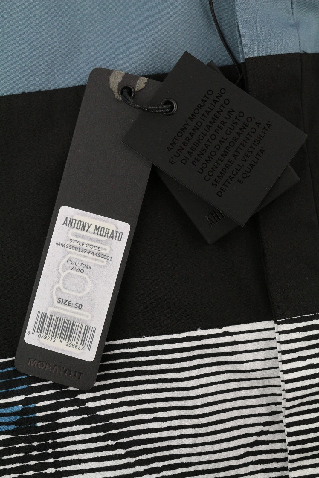 ANTONY MORATO Avio vyriški marškinėliai L dydžio, mėlyni, ploni, trumpomis rankovėmis, su sagomis užsegamais raštais. 