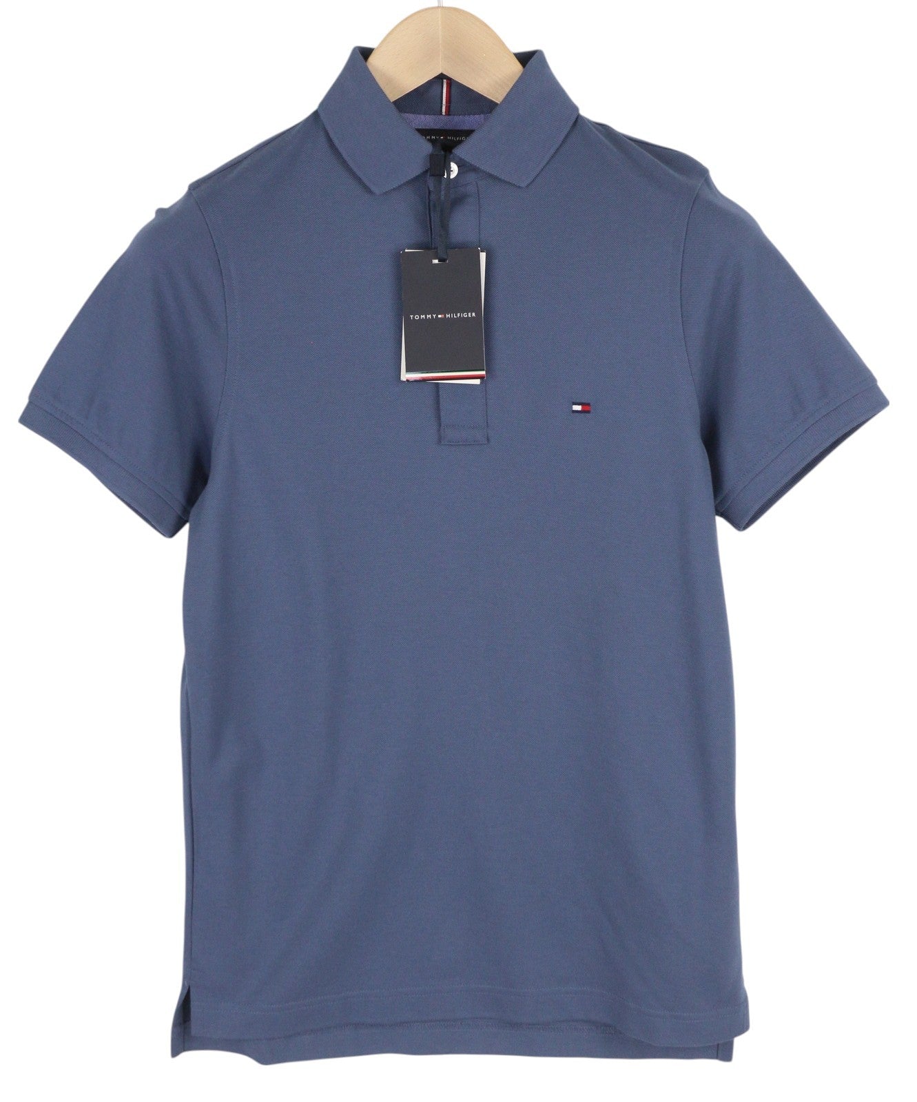 TOMMY HILFIGER Slim Polo vyriški marškinėliai XS dydžio, išblukusi mėlyna, trumpomis rankovėmis, medvilniniai, rekomenduojama kaina – 69 € 