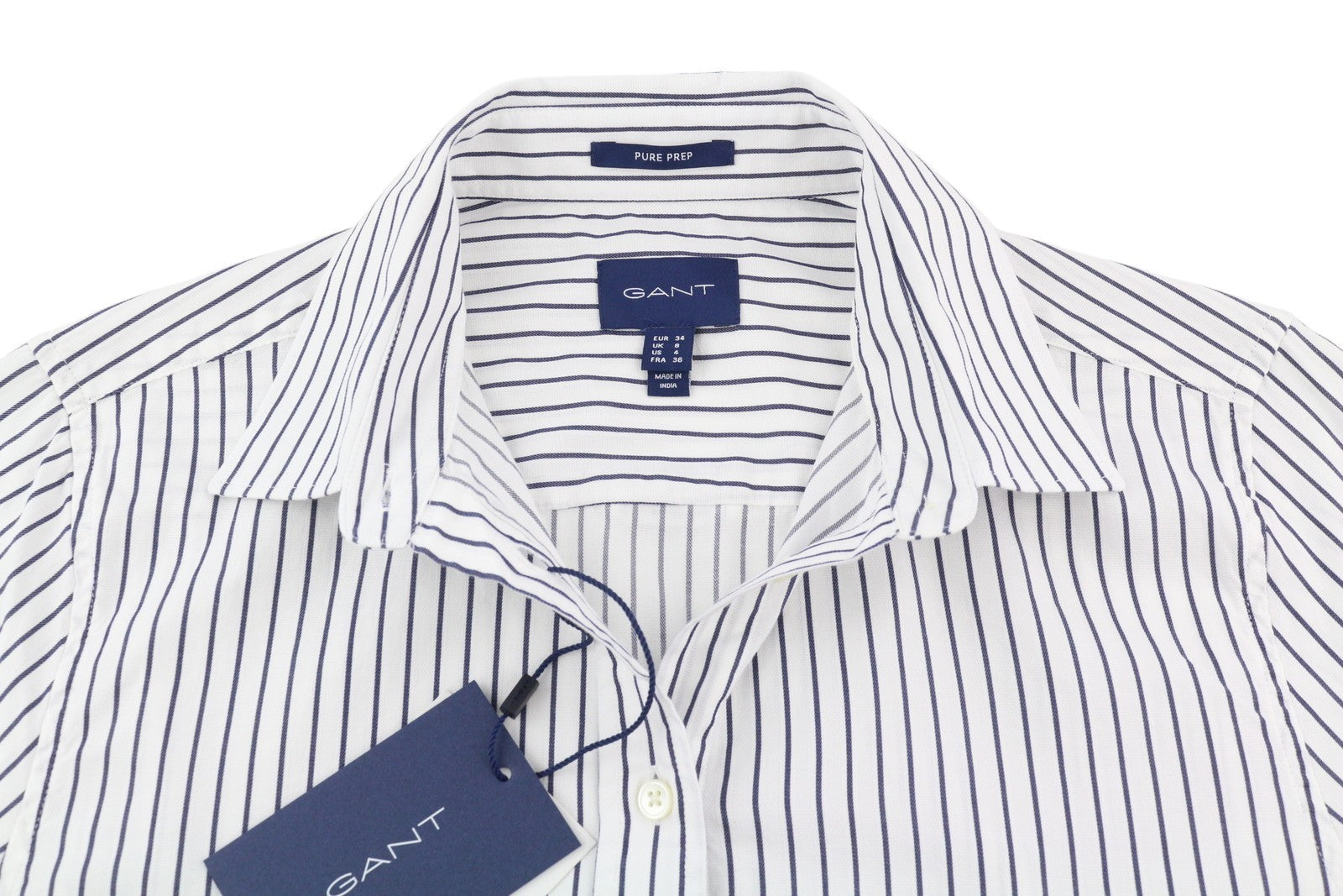 GANT PP Dobby Stripe moteriški marškinėliai EU34 platėjančia kaklo iškirpte, sagomis užsegami klasikiniai ilgomis rankovėmis 