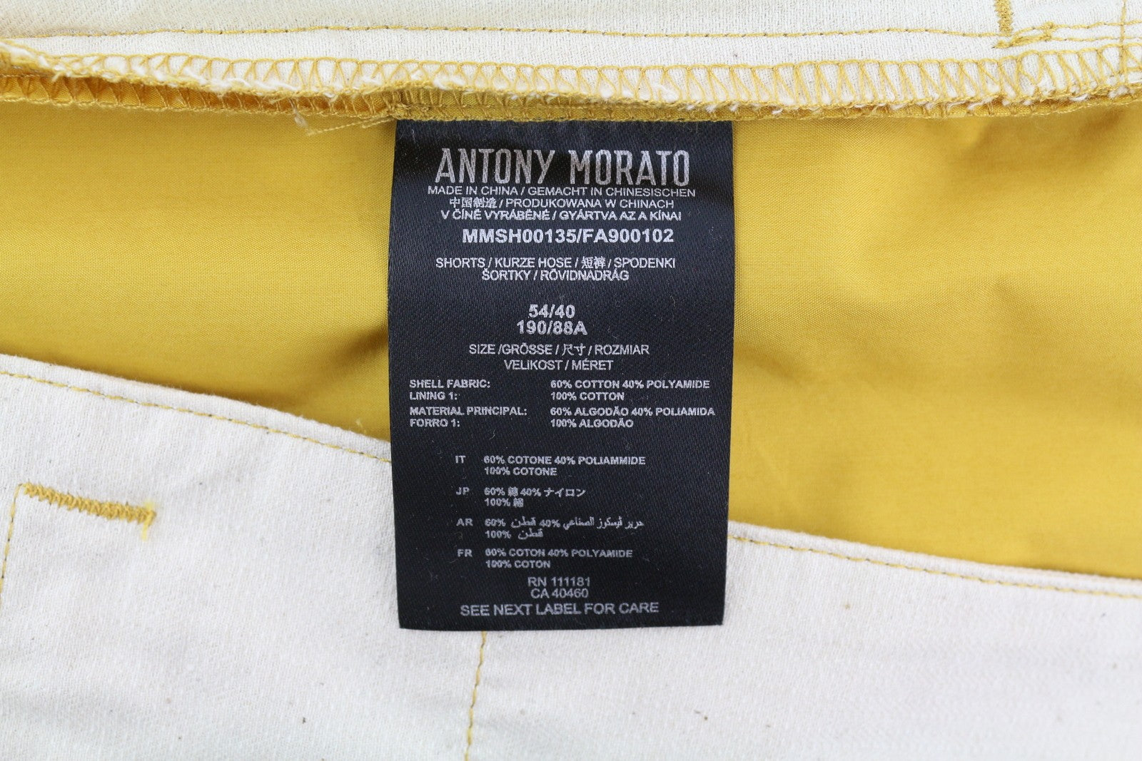 ANTONY MORATO Fred Men Shorts W40 Yellow Carrot Fit Chino Belted Pleated Logo
