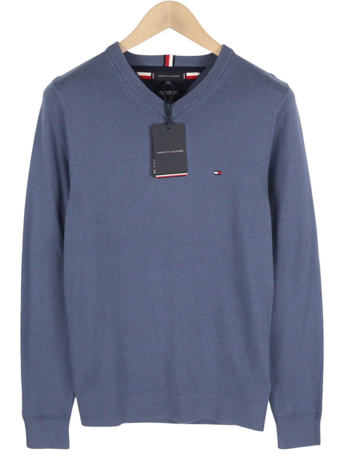 TOMMY HILFIGER Pima Org Ctn Cashmere V Neck vyriškas megztinis XS mėlynas megztinis megztinis 