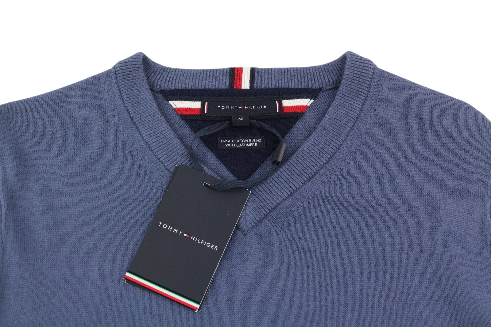 TOMMY HILFIGER Pima Org Ctn Cashmere V Neck vyriškas megztinis XS mėlynas megztinis megztinis 