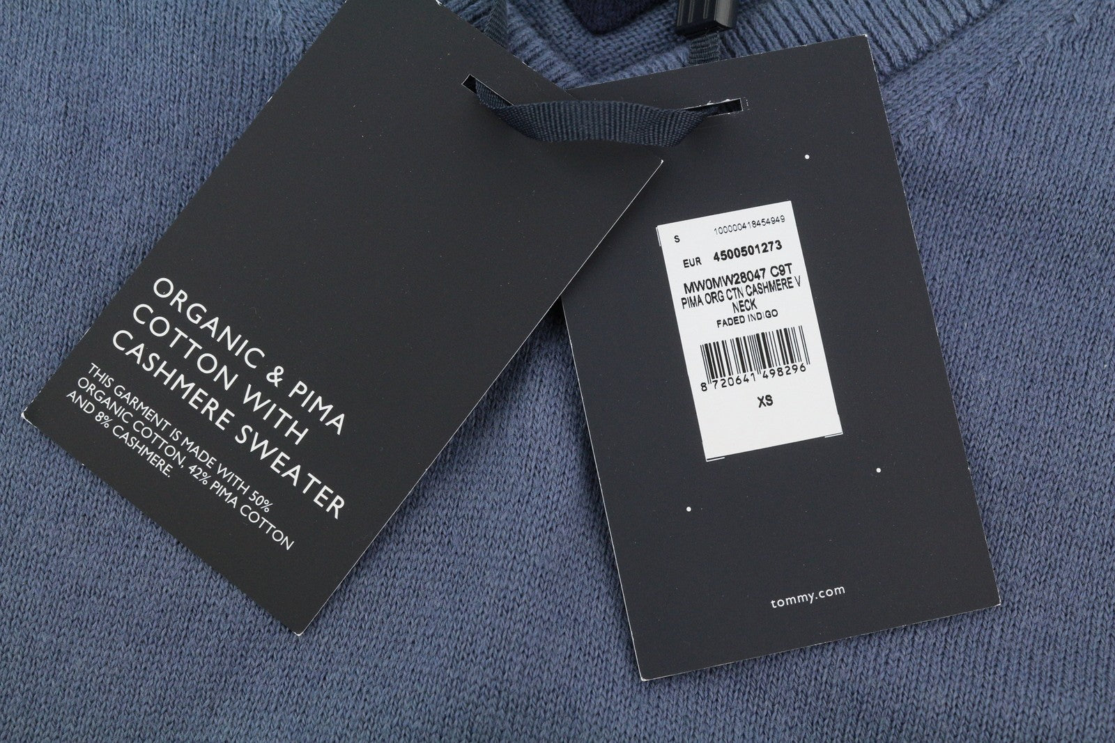 TOMMY HILFIGER Pima Org Ctn Cashmere V Neck vyriškas megztinis XS mėlynas megztinis megztinis 