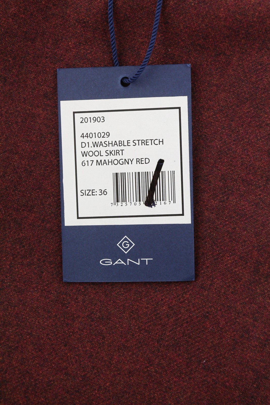 GANT skalbiamas tamprus vilnonis moteriškas sijonas EU36 melanžo bordo spalvos iki kelių užtrauktuku 