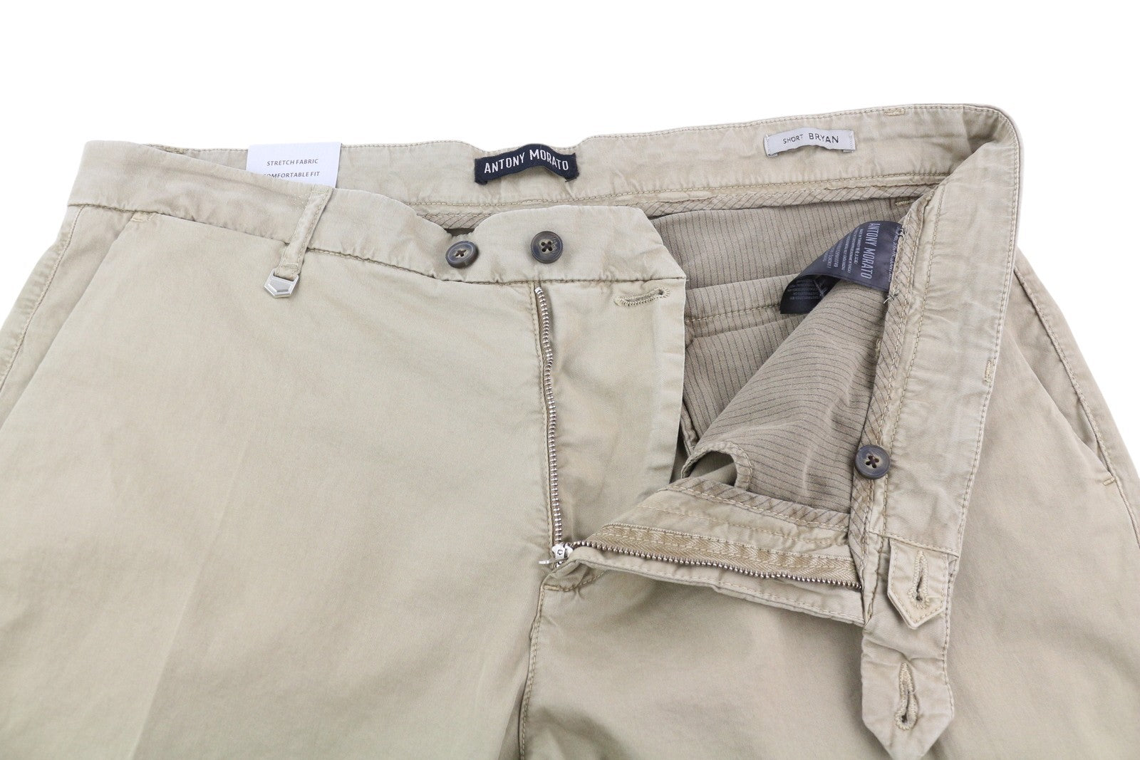 ANTONY MORATO Bryan Men Shorts W38 Beige Chino Zip Fly Pockets Logos Casual