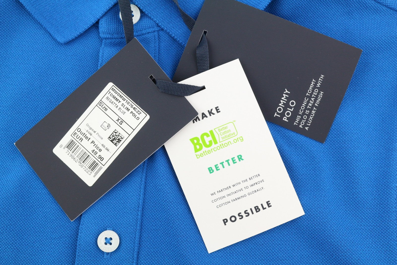 TOMMY HILFIGER Slim Polo mėlyni vyriški marškinėliai XS dydžio, trumpomis rankovėmis, laisvalaikio logotipu, rekomenduojama kaina – 70 € 