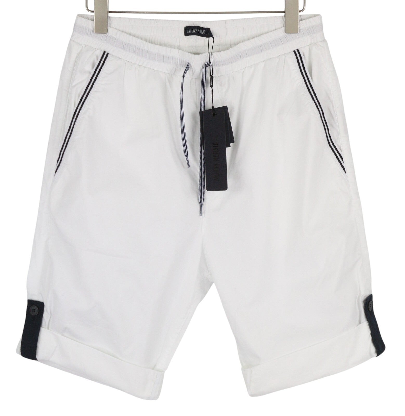 ANTONY MORATO Men Shorts W30 White Drawstrings Waist Turn-Up Pockets Casual