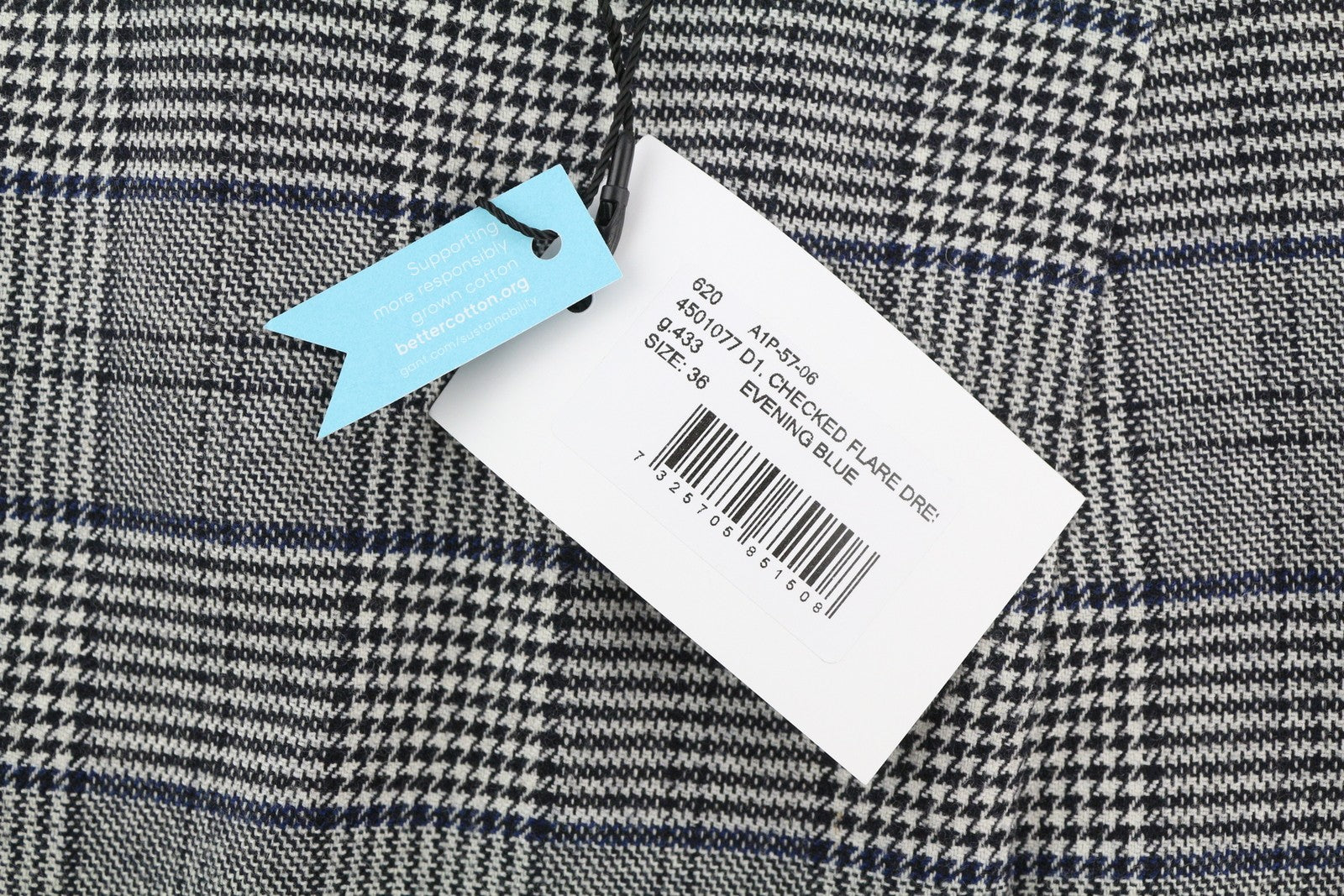 GANT languota platėjančios formos moteriška suknelė EU36 pilka 3/4 rankovėmis apvaliu kaklu languotas raštas mini 