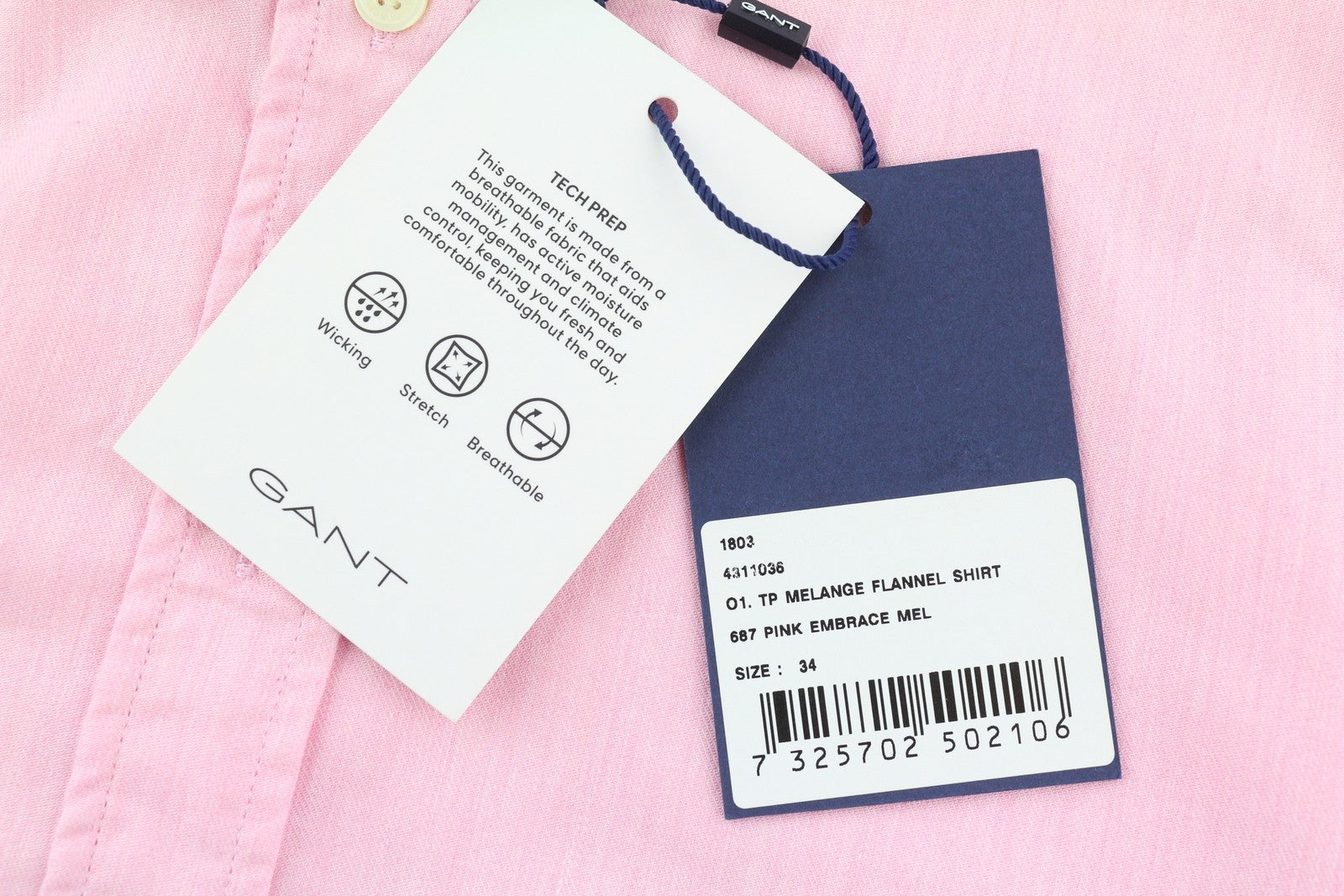 GANT Melange Flannel moteriški marškinėliai EU34 rožiniai sagomis užsegami platėjančios apykaklės laisvalaikio logotipas 