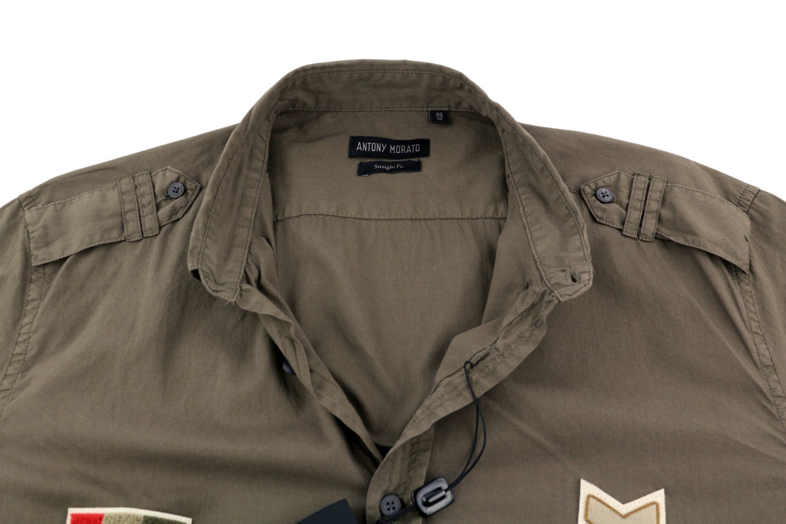 ANTONY MORATO vyriški marškinėliai M rudi, tiesaus kirpimo, su sagomis atlenkiama iškirpte, logotipu, trumpomis rankovėmis