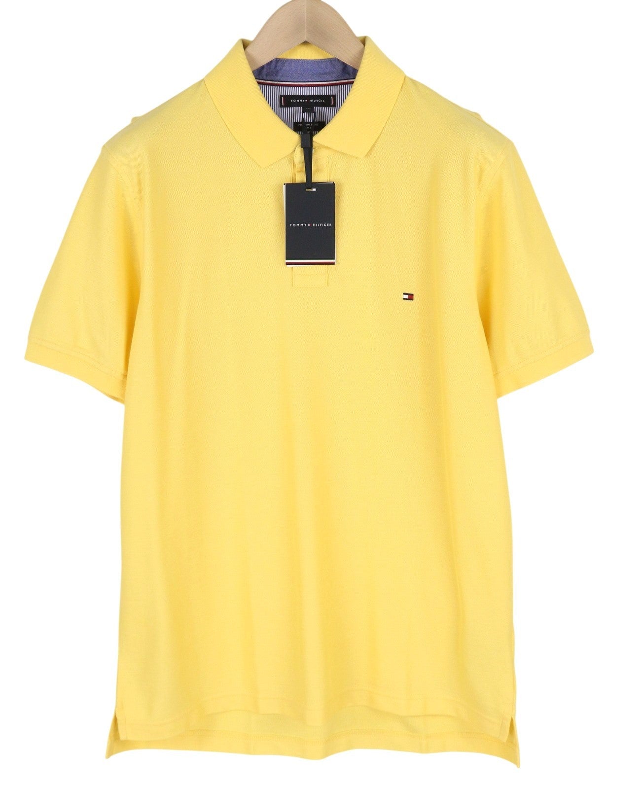 TOMMY HILFIGER vyriški 2XL dydžio geltoni „Premium Pique Slim Fit“ polo marškinėliai, rekomenduojama kaina – 80 € 