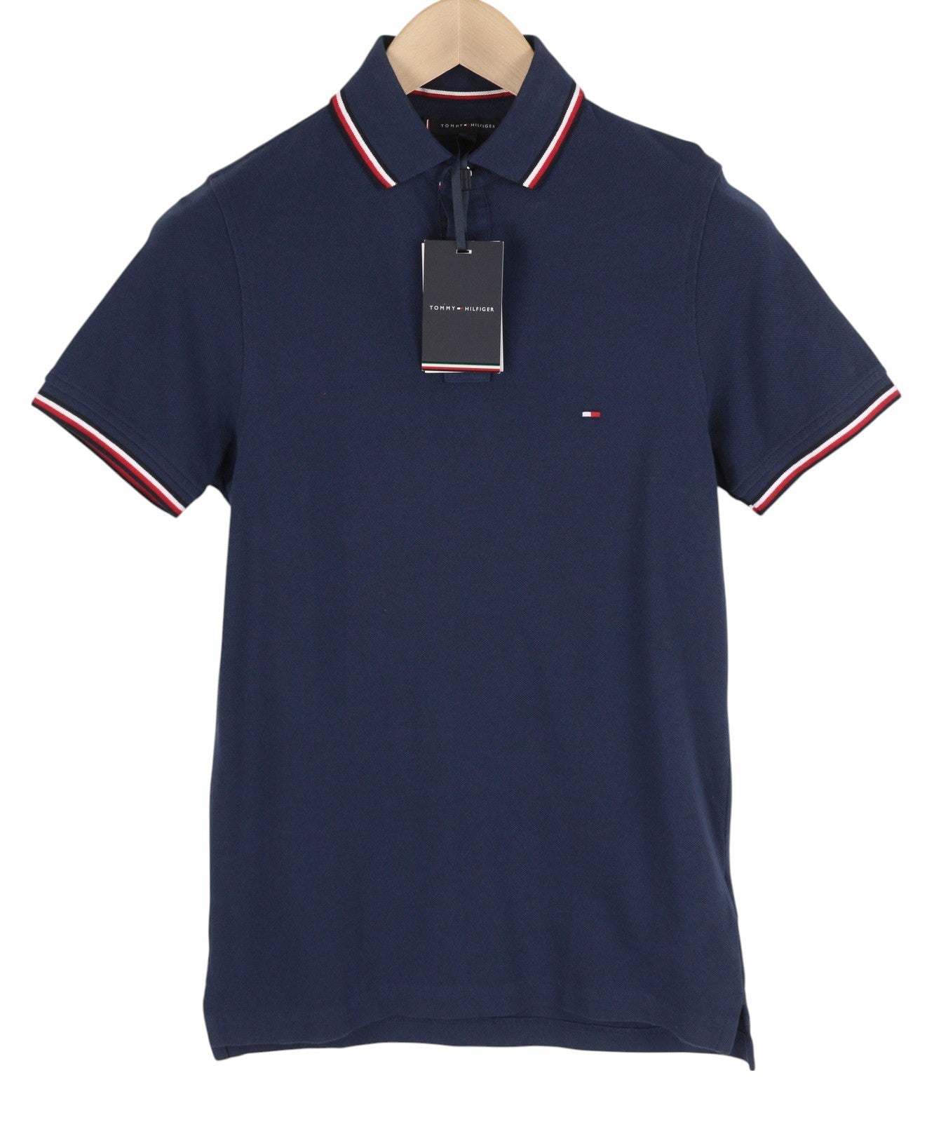 TOMMY HILFIGER Tipped SL mėlyni vyriški marškinėliai XS dydžio, ekologiškos medvilnės, plono kirpimo polo marškinėliai, rekomenduojama kaina – 80 € 