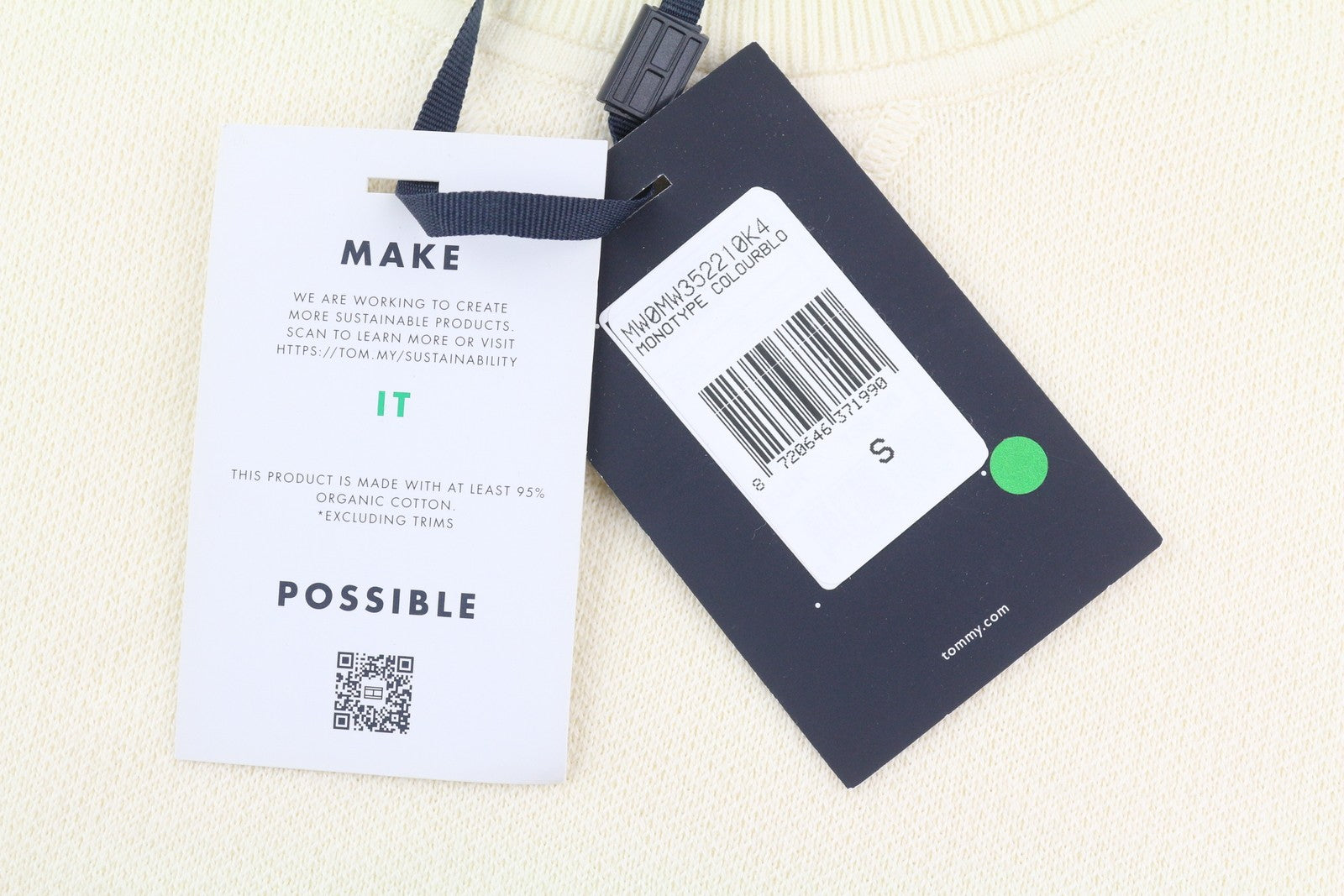 TOMMY HILFIGER Monotype vyriškas megztinis S dydžio megztinis su apvalia kaklu, tvirtai megztas logotipas, smėlio spalvos 