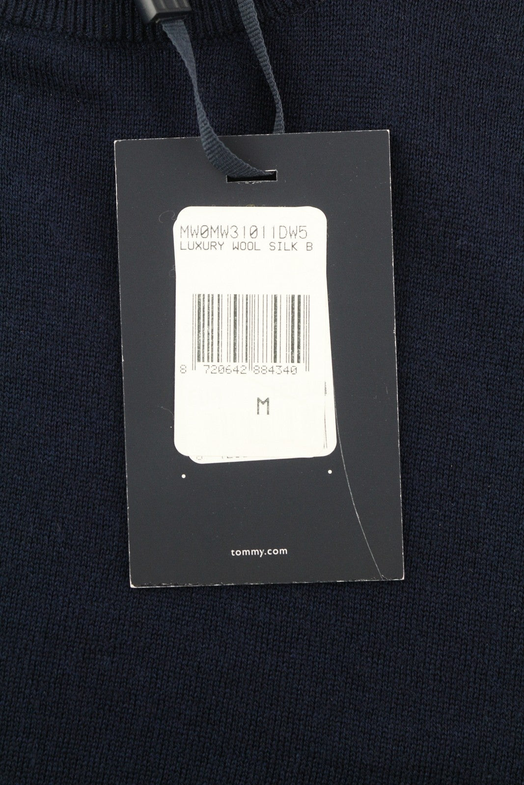 TOMMY HILFIGER prabangus vilnonis šilkinis vyriškas megztinis M tamsiai mėlynas megztinis su apvalia kaklu