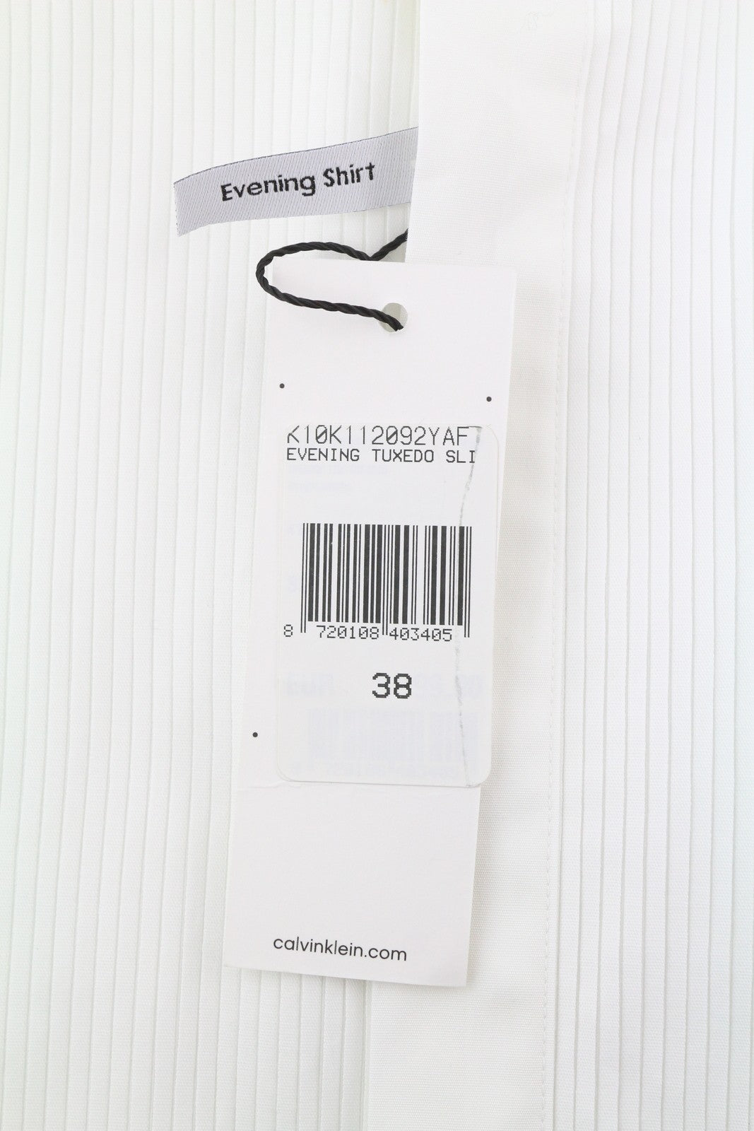 CALVIN KLEIN vakarinis smokingas Slim vyriški formalūs marškiniai, 38 m, balti klostuoti, su sagomis 