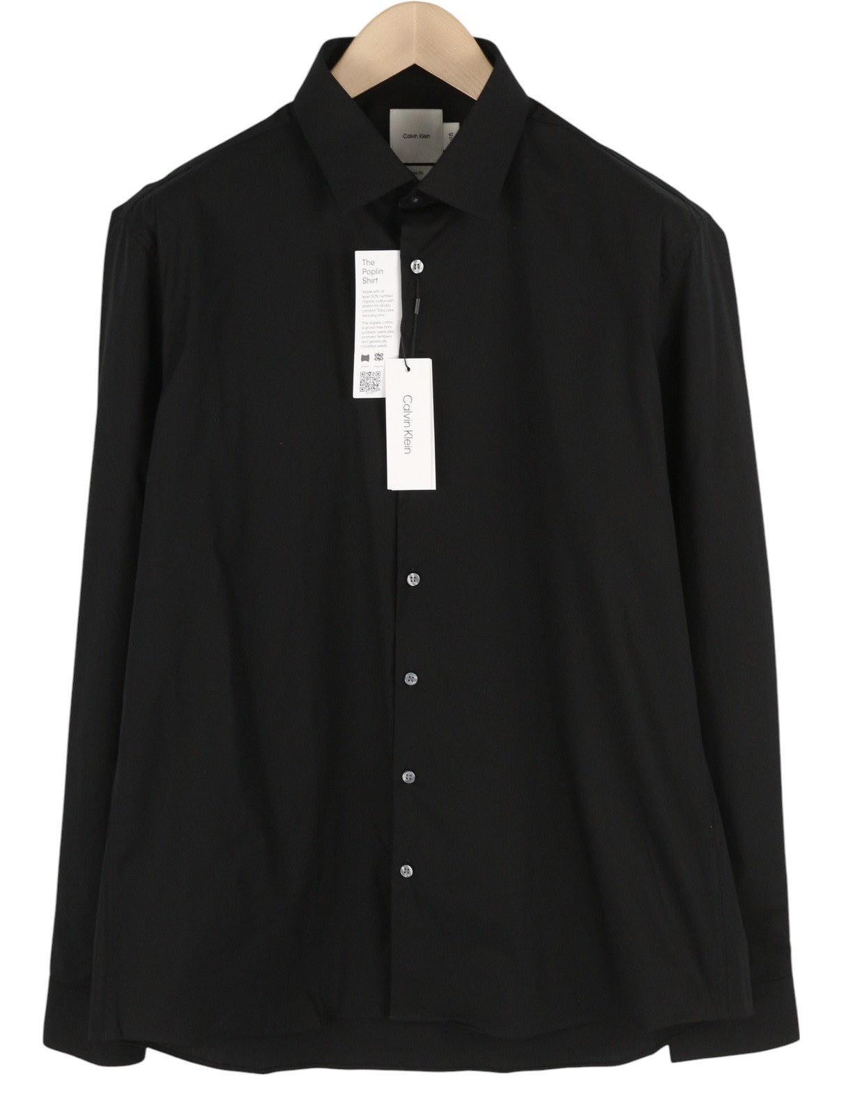 CALVIN KLEIN Poplin Stretch Slim vyriški formalūs marškinėliai 43 / 17 XL juodi sagų išskleidimai 