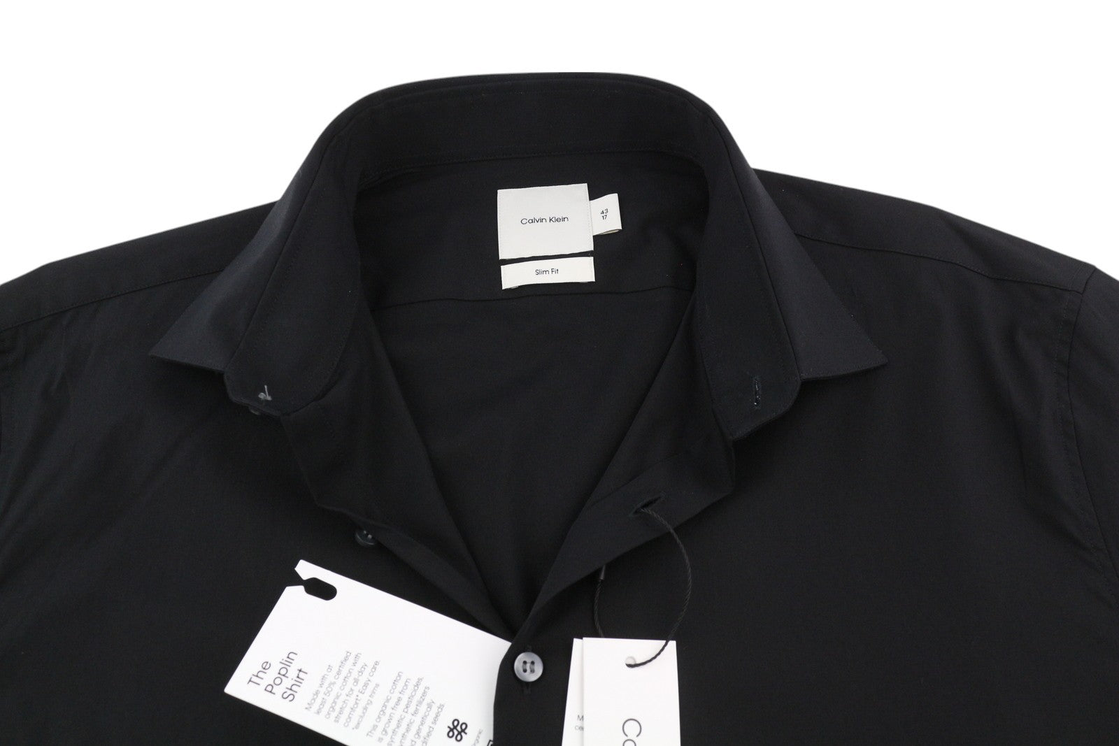 CALVIN KLEIN Poplin Stretch Slim vyriški formalūs marškinėliai 43 / 17 XL juodi sagų išskleidimai 