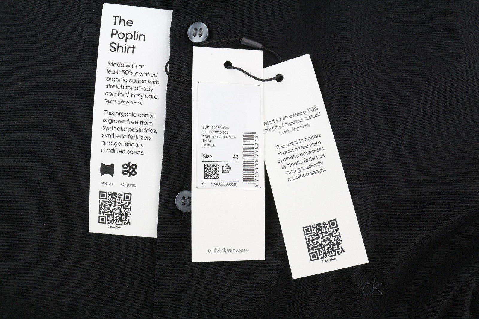 CALVIN KLEIN Poplin Stretch Slim vyriški formalūs marškinėliai 43 / 17 XL juodi sagų išskleidimai 