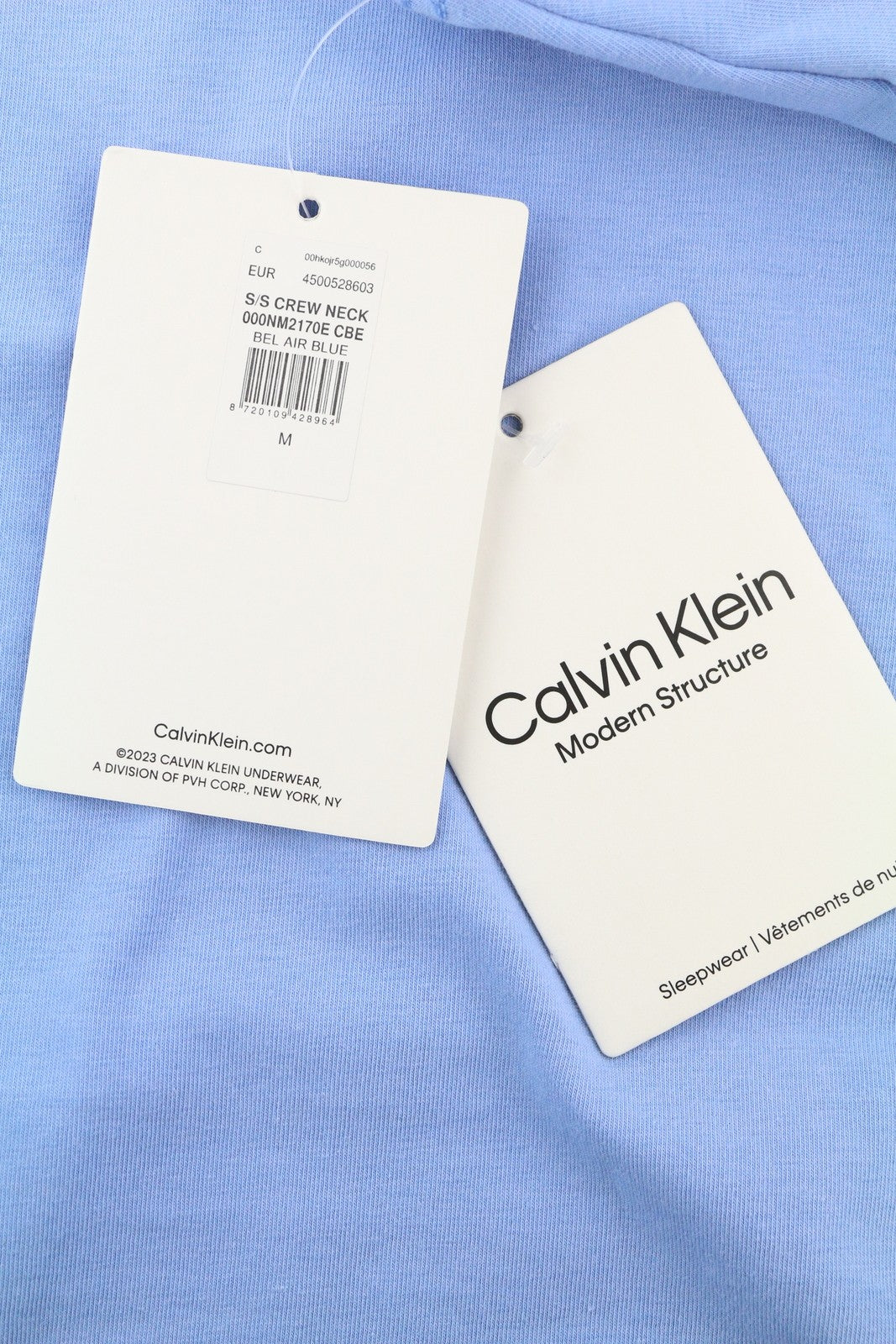 CALVIN KLEIN vyriški marškinėliai su apvalia kaklu, mėlyni, trumpomis rankovėmis, tamprūs trikotažiniai marškinėliai su logotipu. 