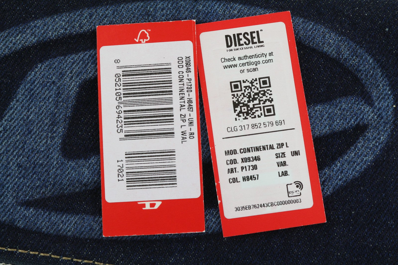 DIESEL Continental Zip vyriška piniginė su mėlyna džinsinio audinio užtrauktuku, rekomenduojama kaina – 120 € 