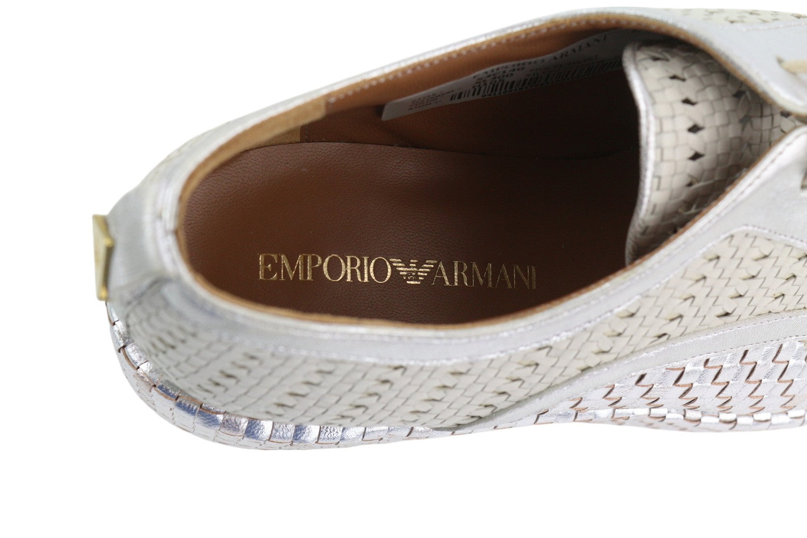 EMPORIO ARMANI X3C140 moteriški bateliai, 37 dydžio, blizgantys sidabriniai, suvarstomi platforma. 