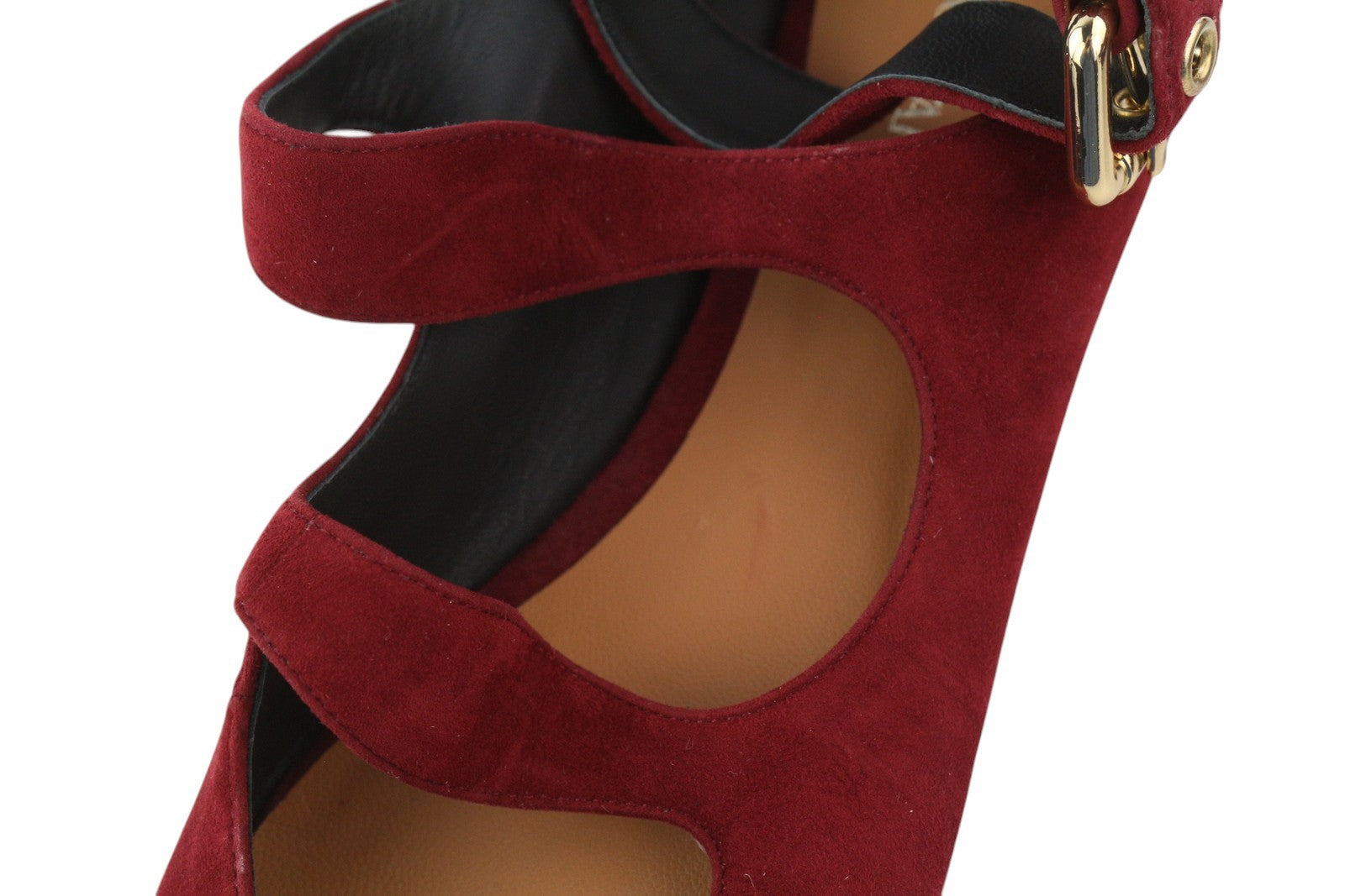 EMPORIO ARMANI X3D226 moteriški bateliai su bordo spalvos zomša ir odine sagtimi, balerinos 