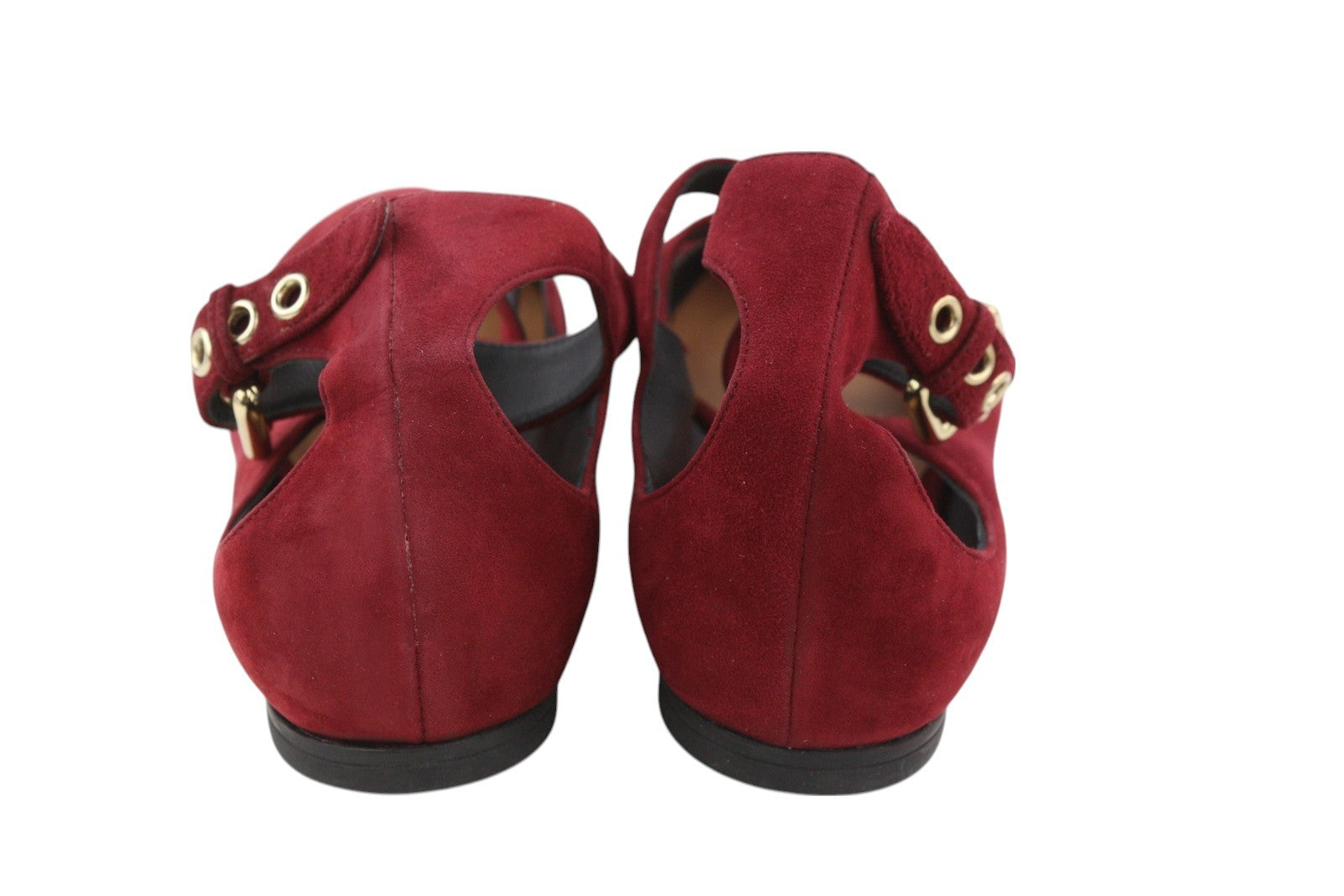 EMPORIO ARMANI X3D226 moteriški bateliai su bordo spalvos zomša ir odine sagtimi, balerinos 