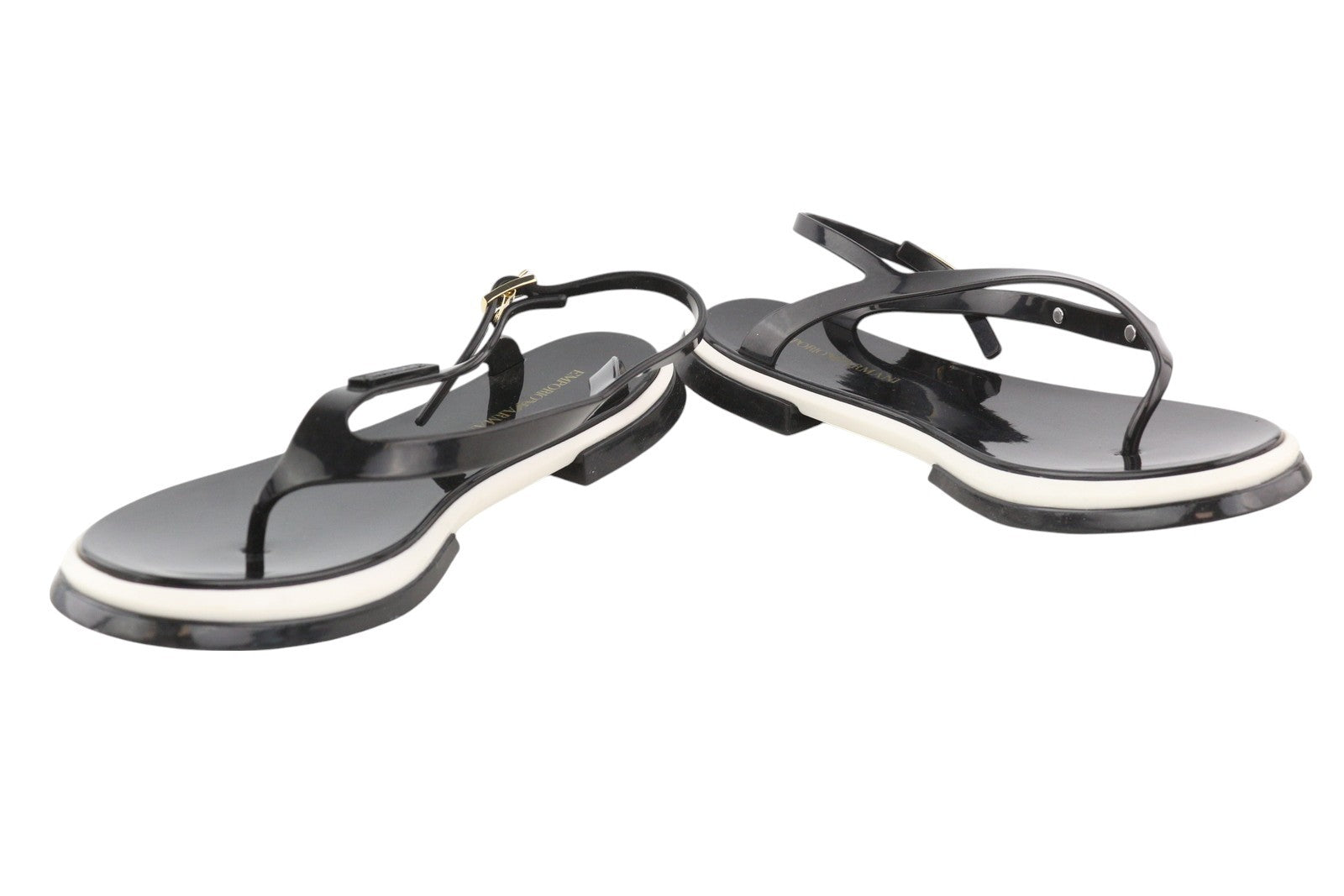 EMPORIO ARMANI moteriškos basutės, 37 €, juodos, su dirželiu, atvira nosele 