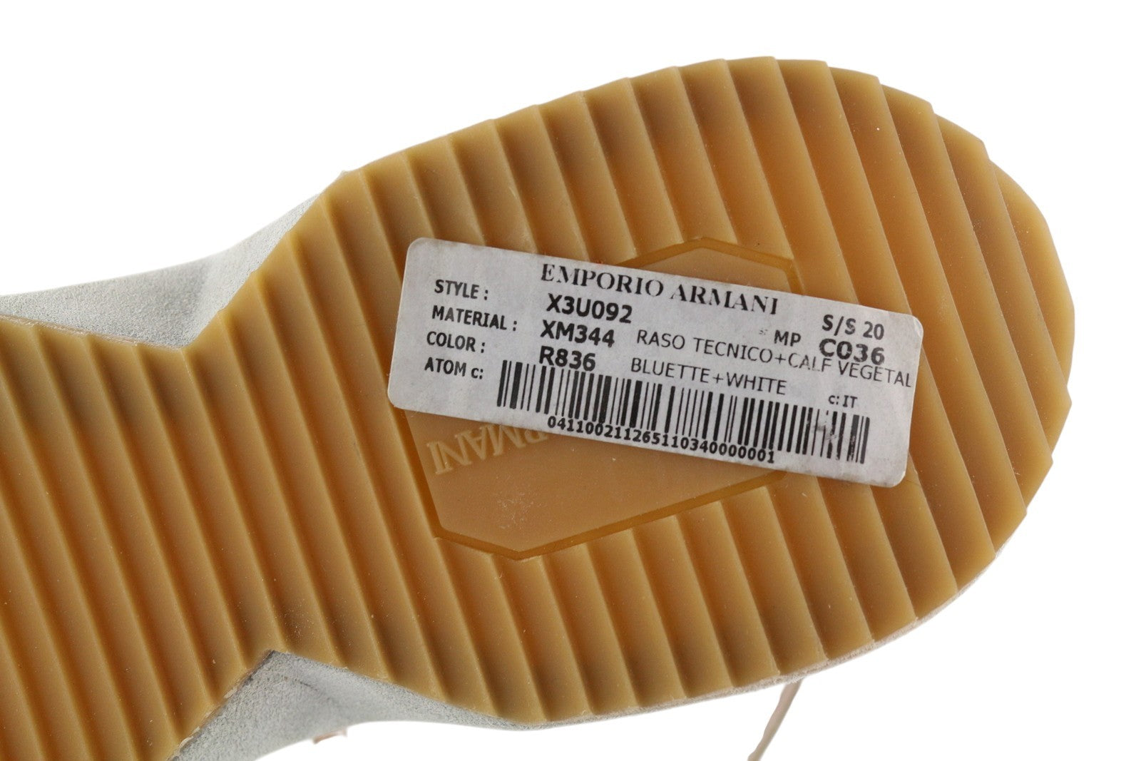 EMPORIO ARMANI X3U092 moteriškos basutės, 37 dydis, mėlynos, baltos, platforminės, atviros nosies. 