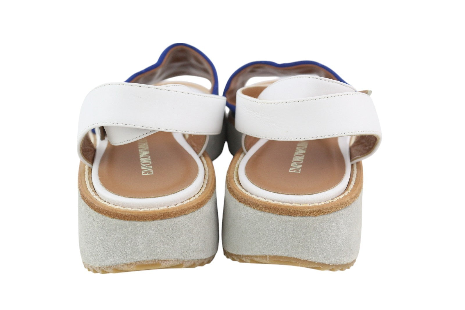 EMPORIO ARMANI X3U092 moteriškos basutės, 37 dydis, mėlynos, baltos, platforminės, atviros nosies. 