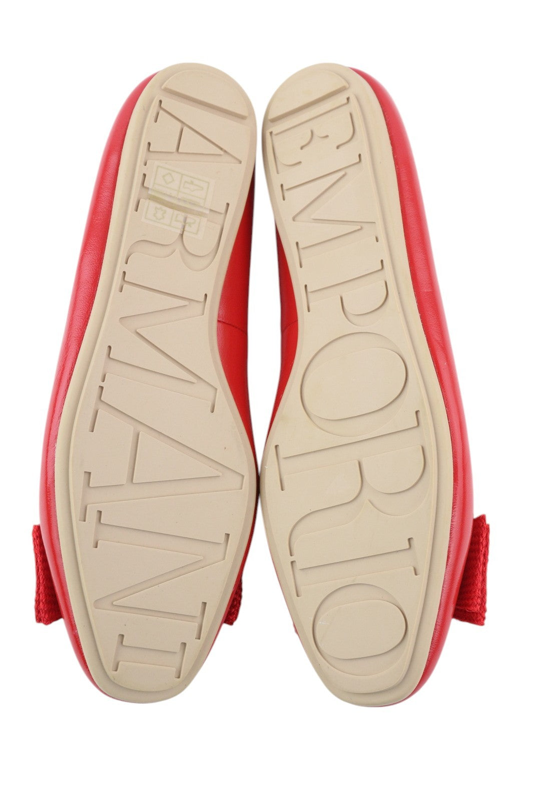 EMPORIO ARMANI X3D232 moteriški bateliai su gobtuvu, raudoni, odiniai, su kaspino detale. 