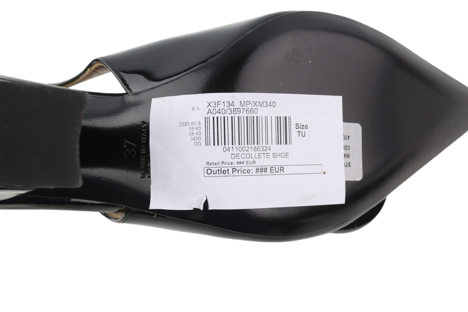 EMPORIO ARMANI X3F134 moteriški aukštakulniai EU37 juodos lakuotos odos smailios nosies sagtimi 