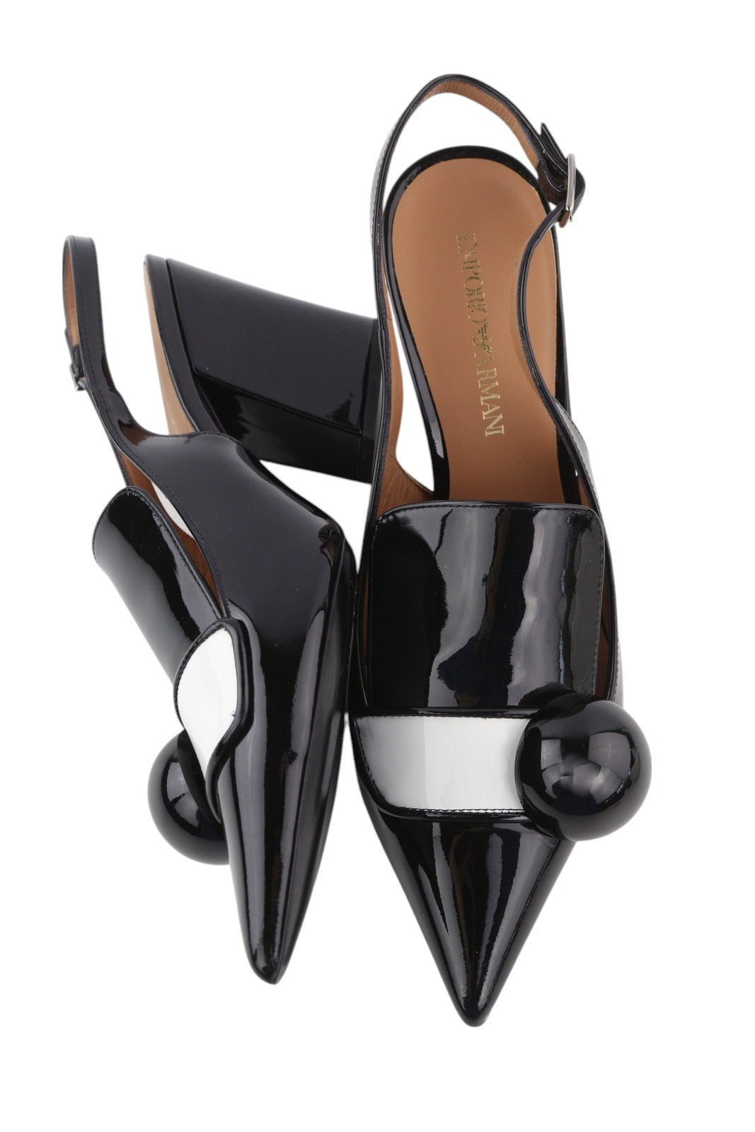 EMPORIO ARMANI X3F134 moteriški aukštakulniai EU37 juodos lakuotos odos smailios nosies sagtimi 