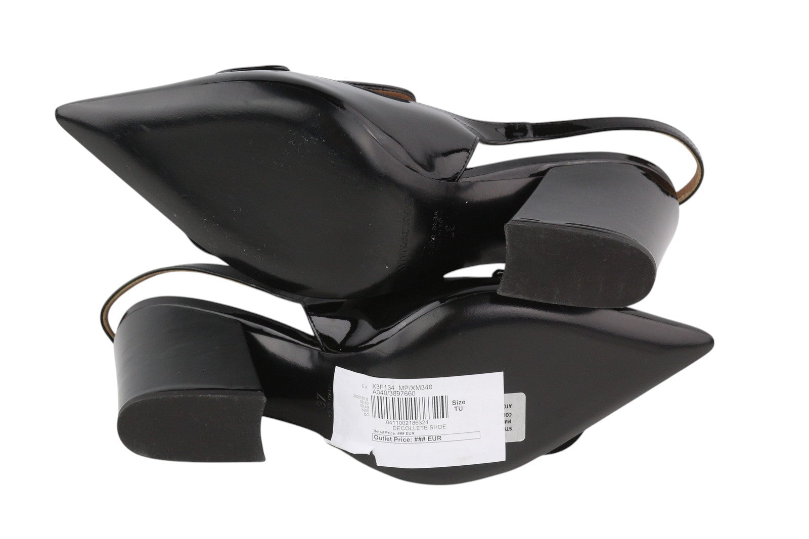 EMPORIO ARMANI X3F134 moteriški aukštakulniai EU37 juodos lakuotos odos smailios nosies sagtimi 