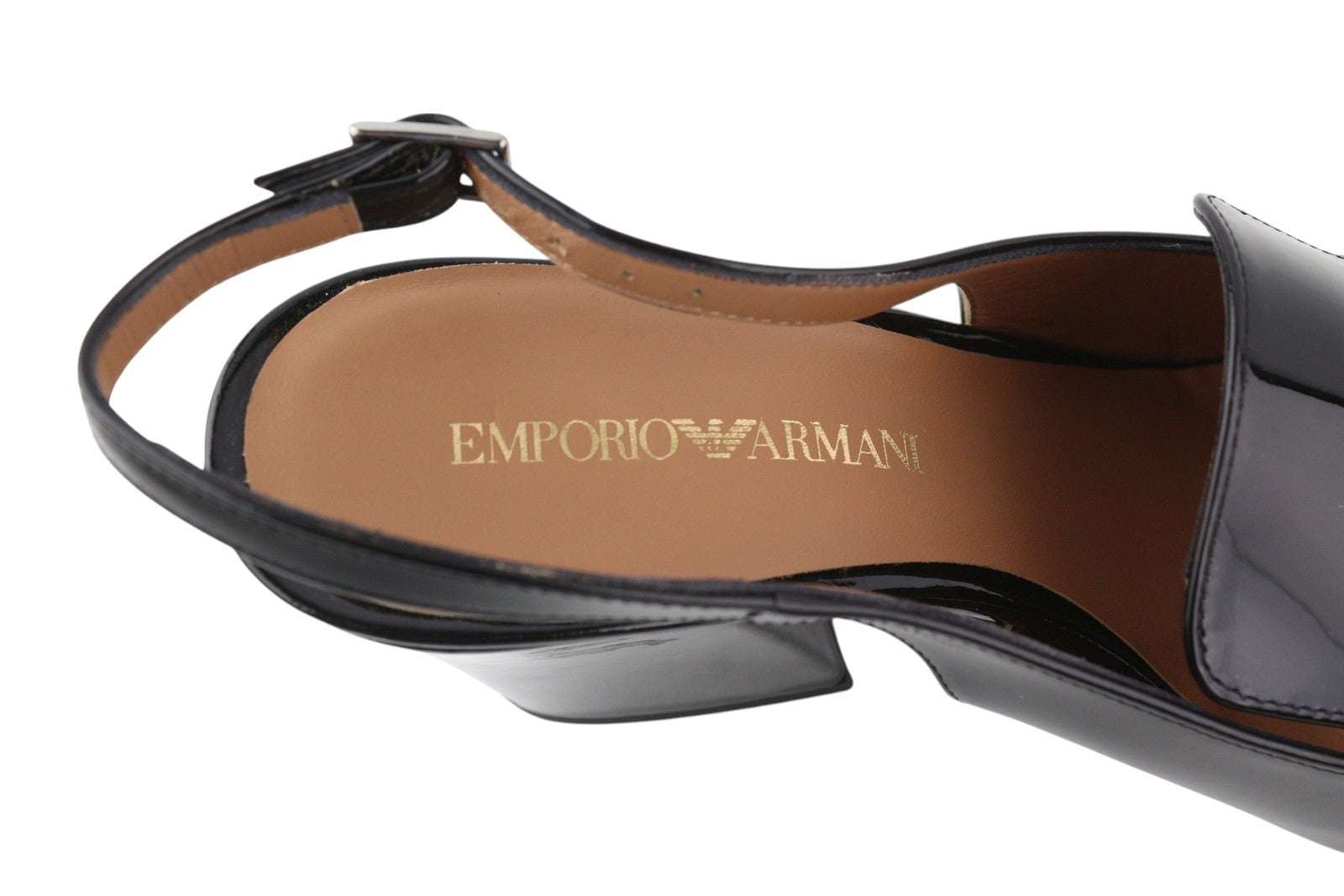 EMPORIO ARMANI X3F134 moteriški aukštakulniai EU37 juodos lakuotos odos smailios nosies sagtimi 