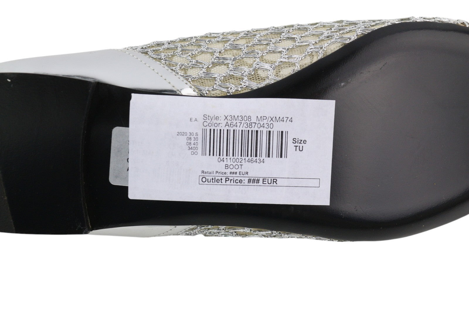 EMPORIO ARMANI X3M308 moteriški bateliai, 37 dydžio, sidabriniai, blizgantys, be kulkšnių, plokščiapadžiai. 