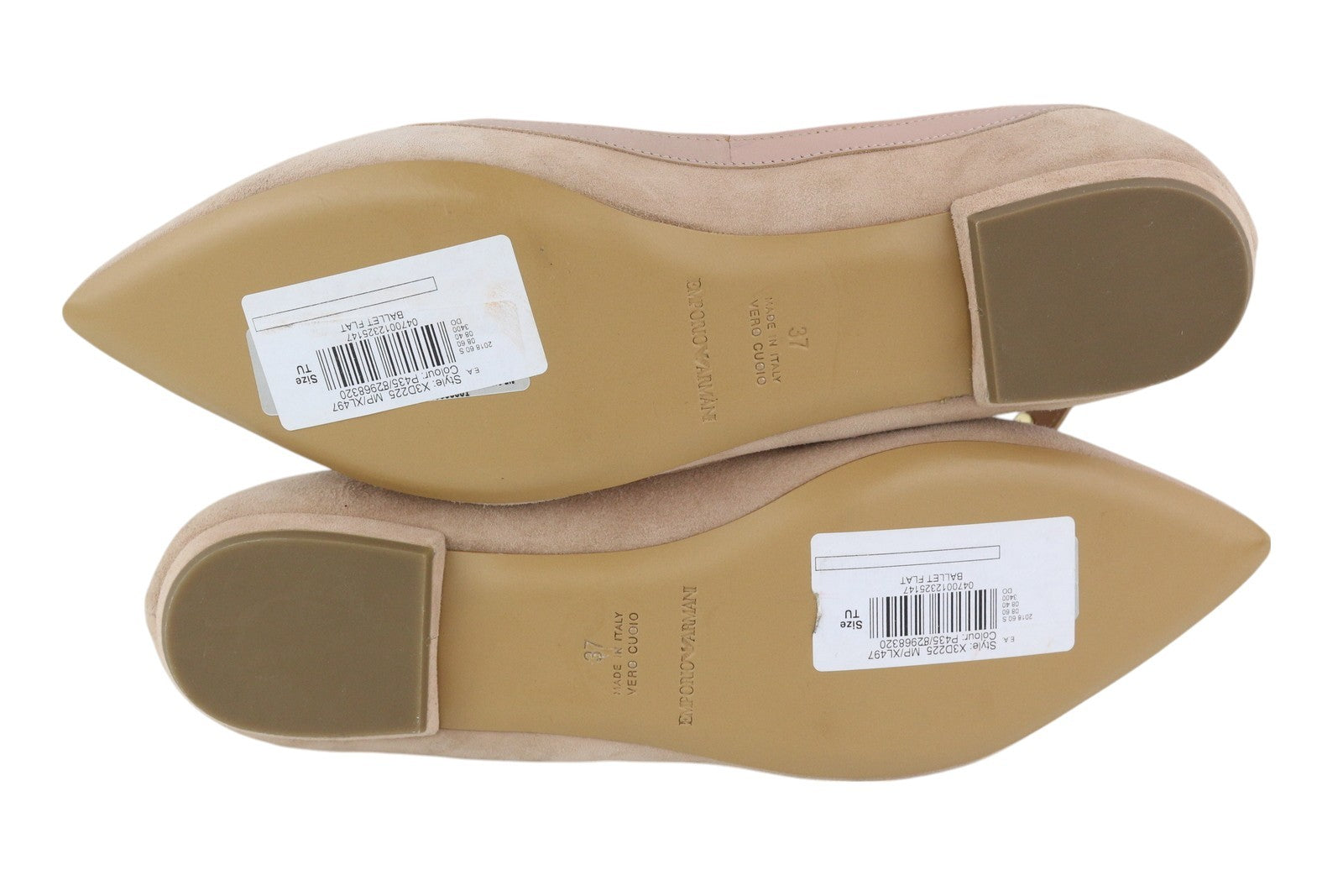 EMPORIO ARMANI X3D225 moteriški bateliai su smėlio spalvos zomša ir odiniais smailiais nosimis 